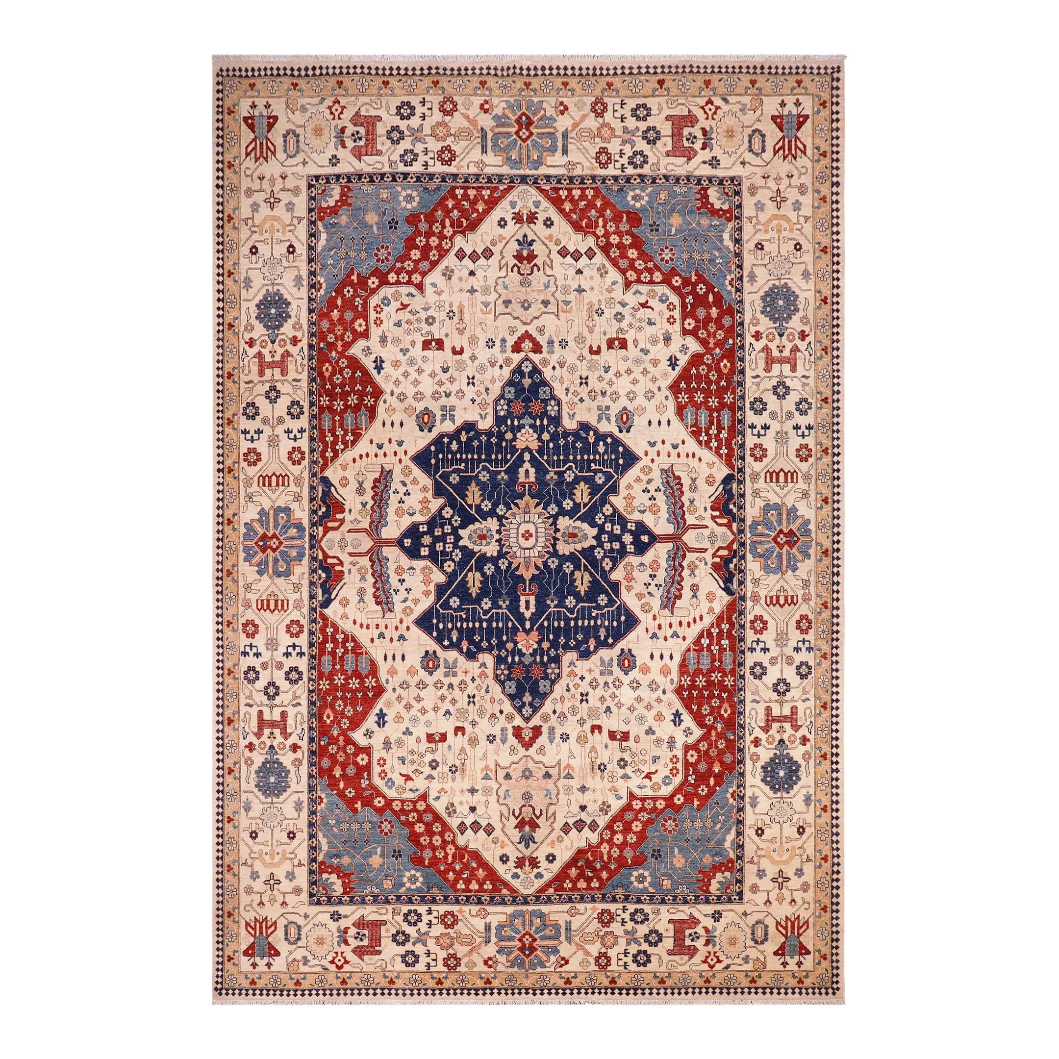 Southwestern Heriz Ziegler Beige Blue Hand-Knotted Rug-9\'10\'\' X 12\'7\'\'New San Judas Made Out Of Cement Perfect Gift ? 