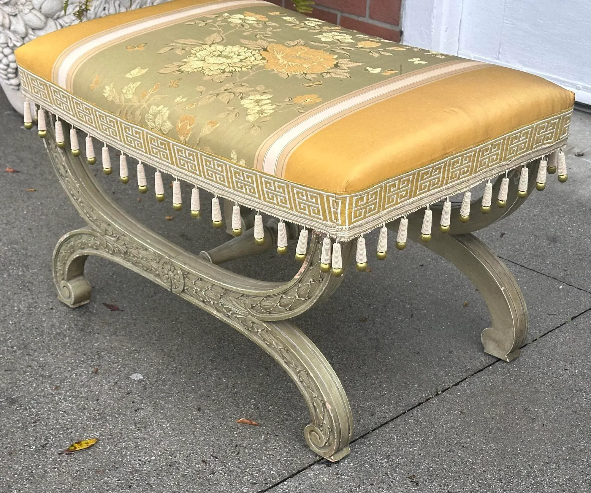 Maison Jansen Roman Bench Footstool Ottoman W Scalamandre Stripe