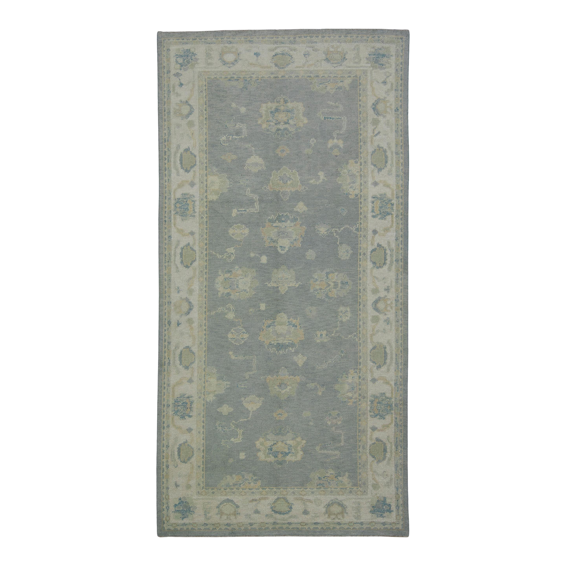Turkish Oushak Rug Sage Ivory Blue Handwoven Wool Rug 4\'11\