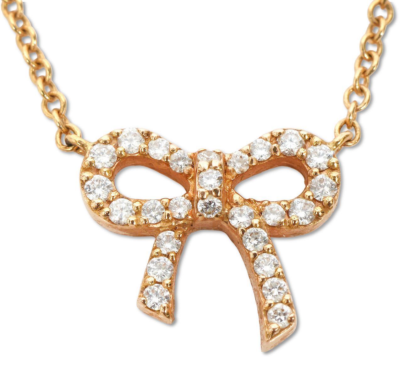 Tiffany and Co 18k Rose Gold and Diamond Delicate Bow Necklace