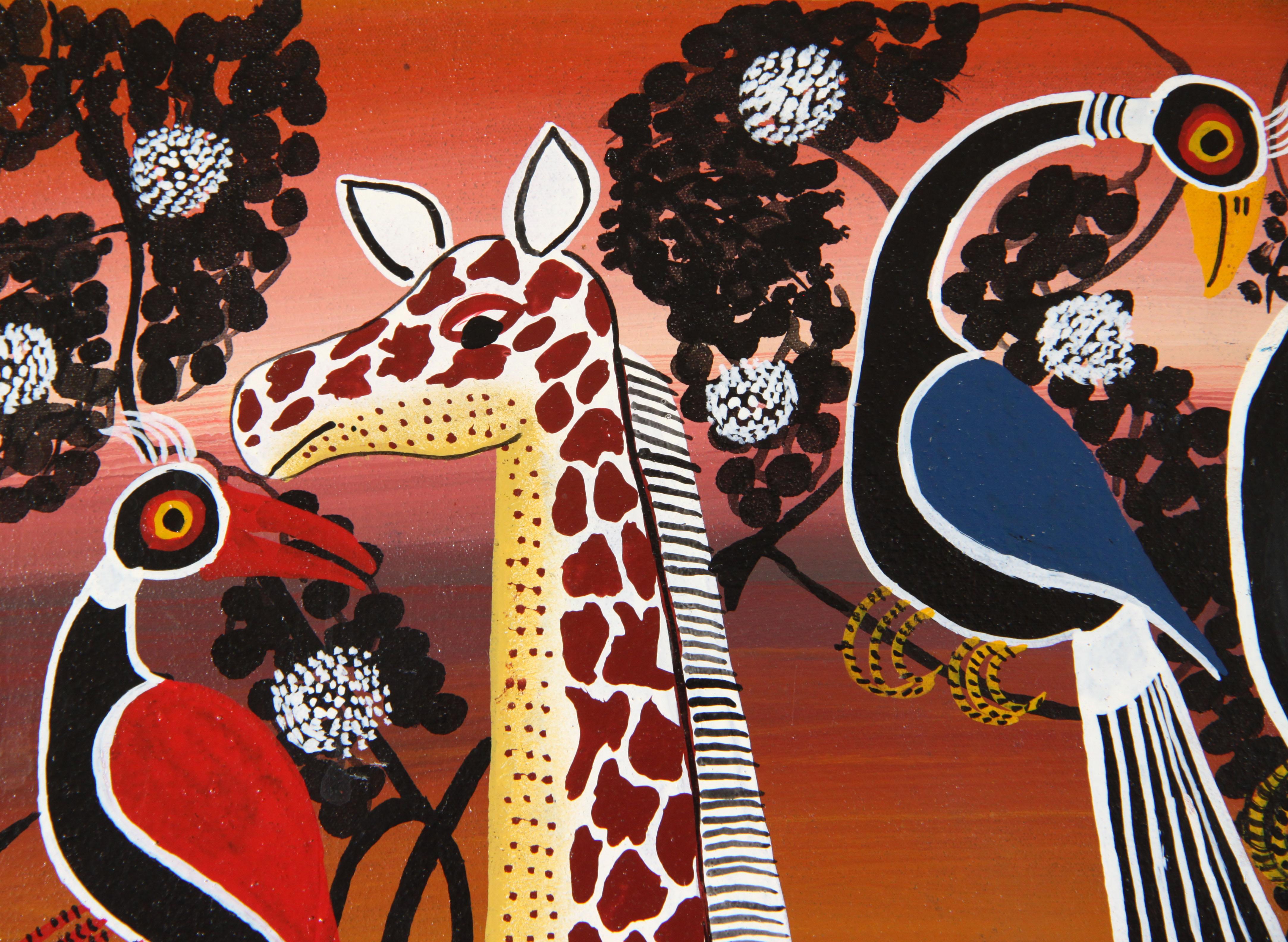 絵画 Tingatinga 20*20 (37) アフリカンアート20 / トリとどうぶつ | ボー・デコール