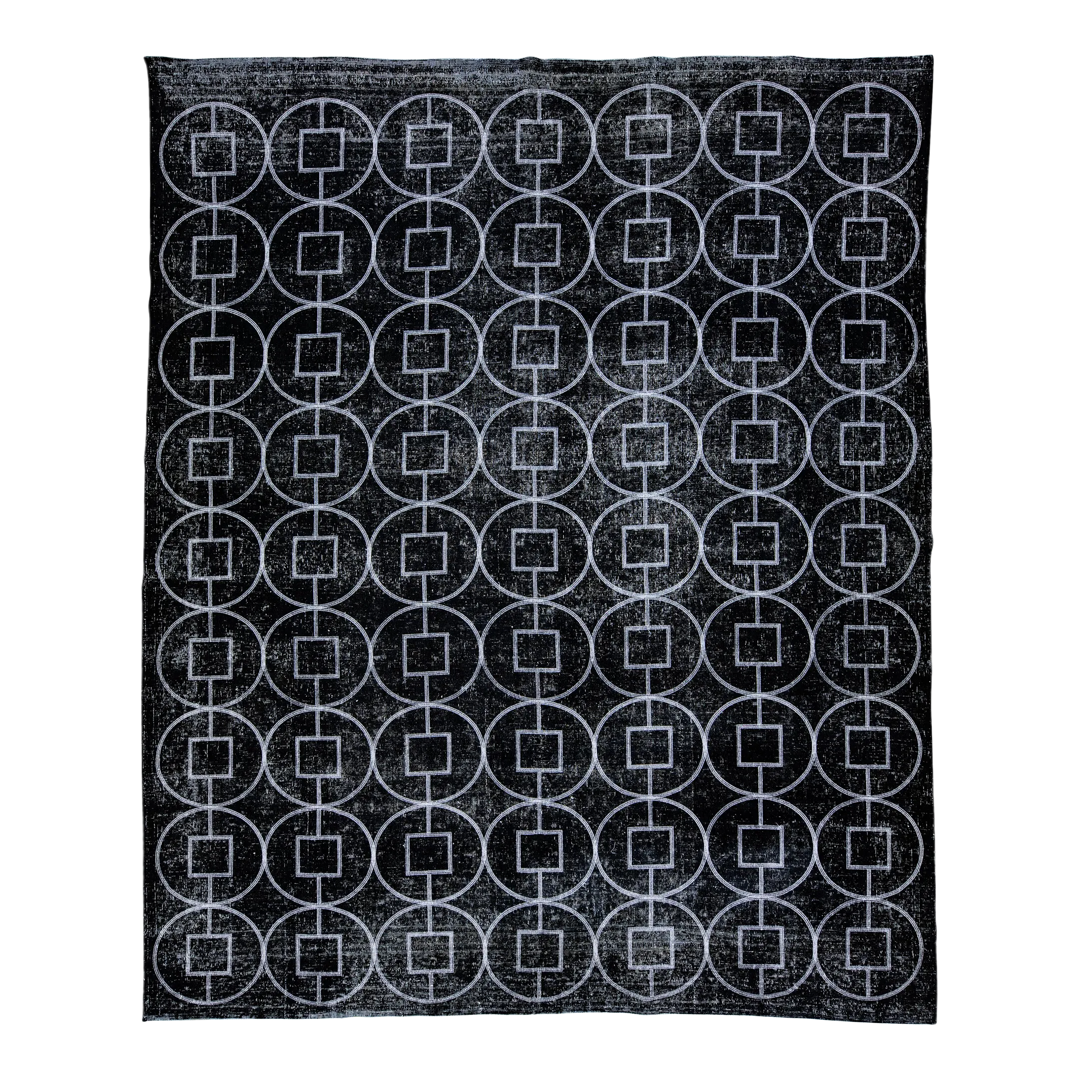 Black Modern Turkish Handmade Geometric Pattern Wool Rug
