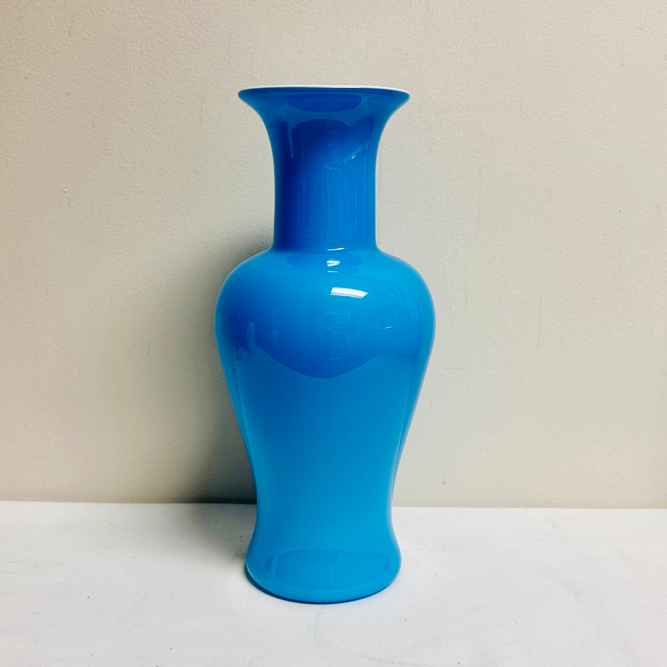 1990's Moretti Style Aqua Blue Cased Glass Tall Vase | Chairish
