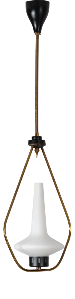 Mid-Century Minimalist Gulp Table Lamp by Ingo Maurer for M-Design, Germany, 1960sBrass and Iron Pendant with Opaline Glass Shade, 1950s