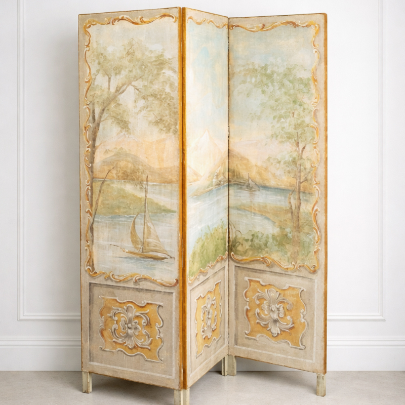 Three-Panel Folding Screen with Lake Landscapes and Rockery Motifs, 1890s