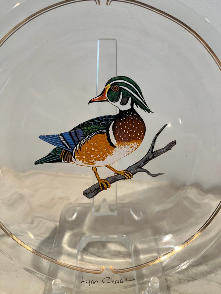 Late 20th Century Winter Game Birds Red Glassware Canapé Plates by 