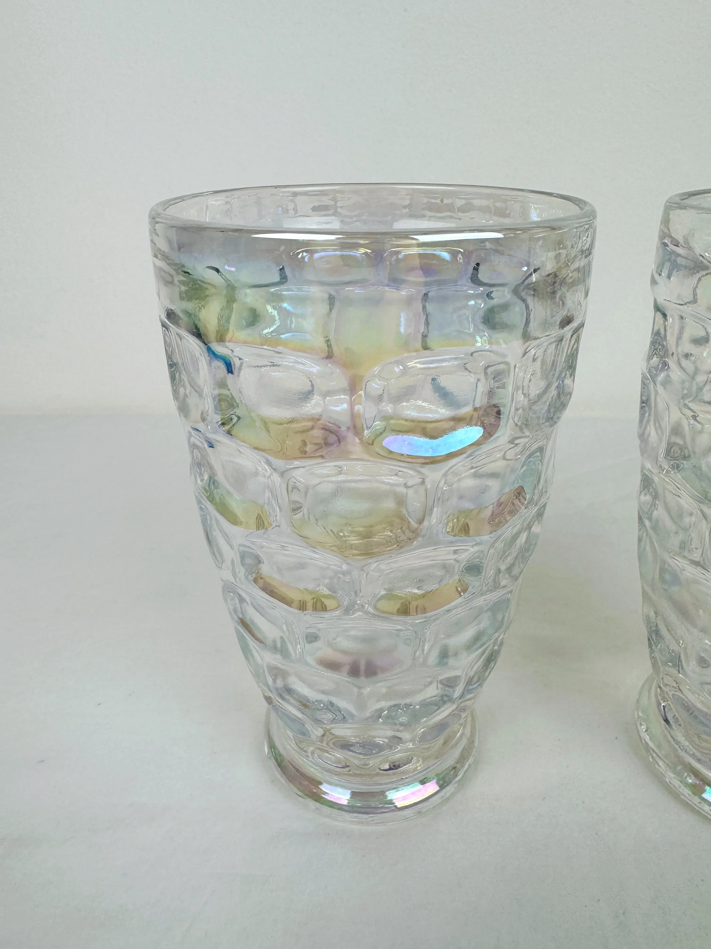 1960s Federal Glass Iridescent Colonial Thumbprint Tumblers- Set of 2