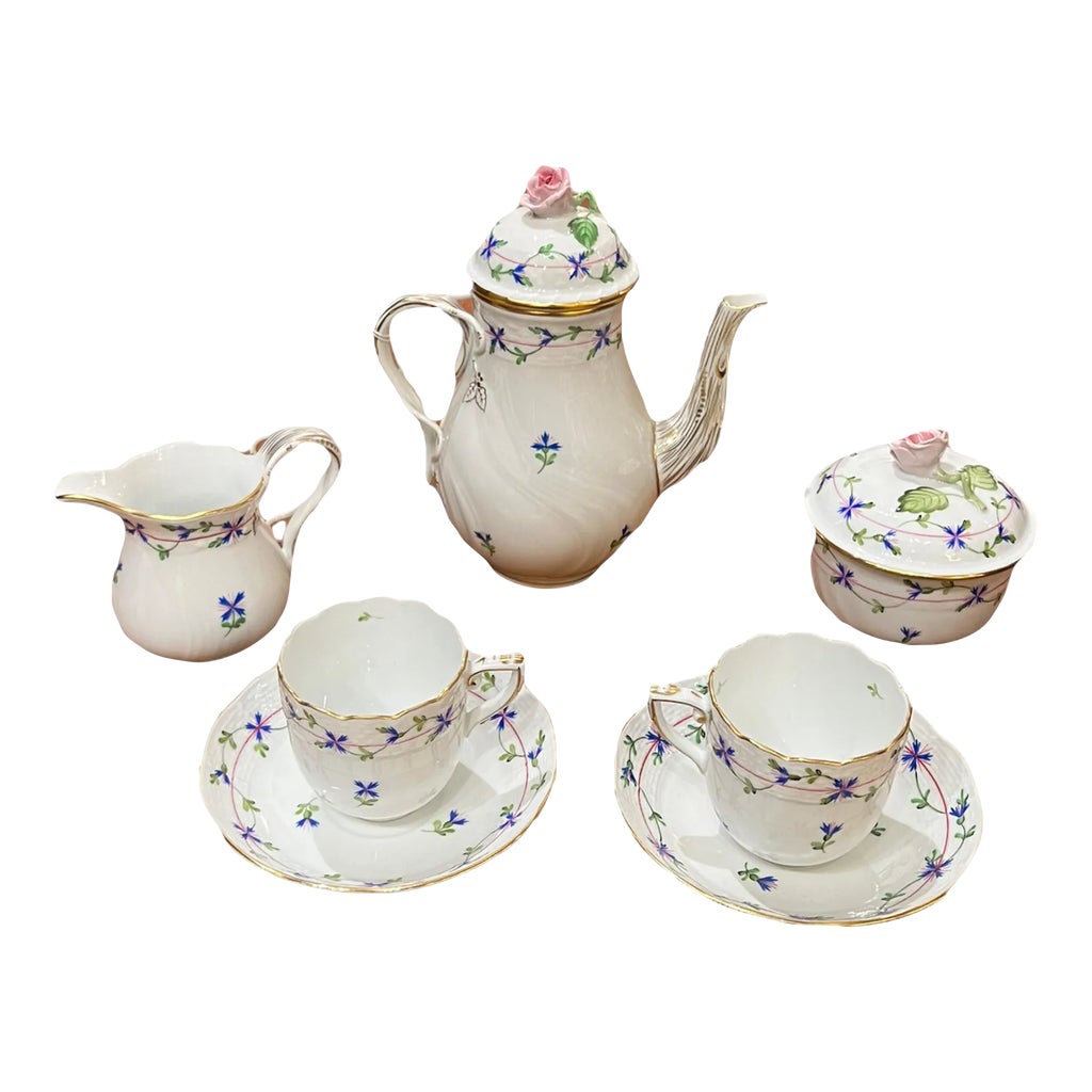 1990s Herend Hungary Hand Painted Tea Set- 9 Pieces | Chairish