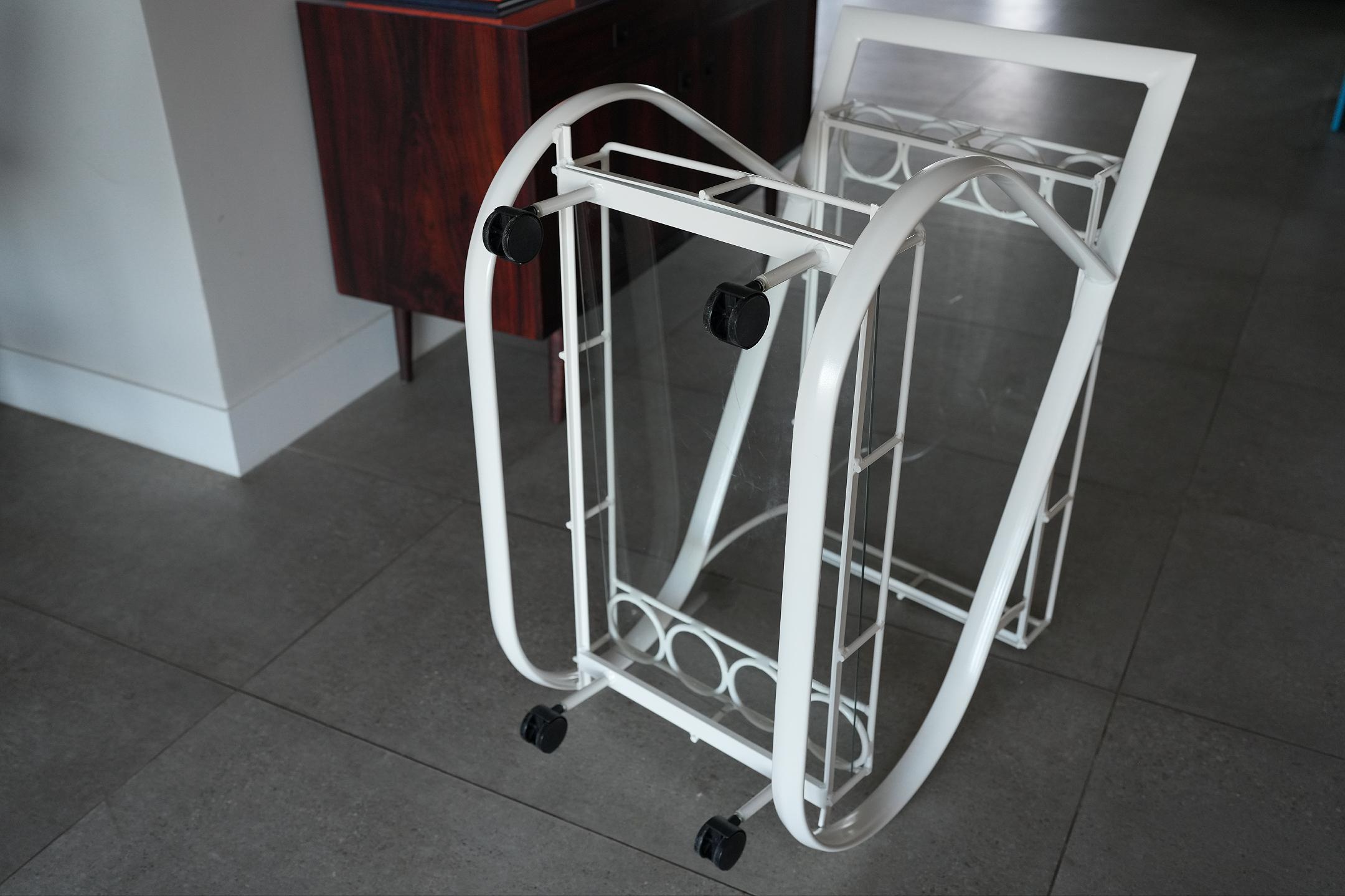 1980s Postmodern Aluminum Bar Cart by Woodard Restored W/ Original Glass, Attributed