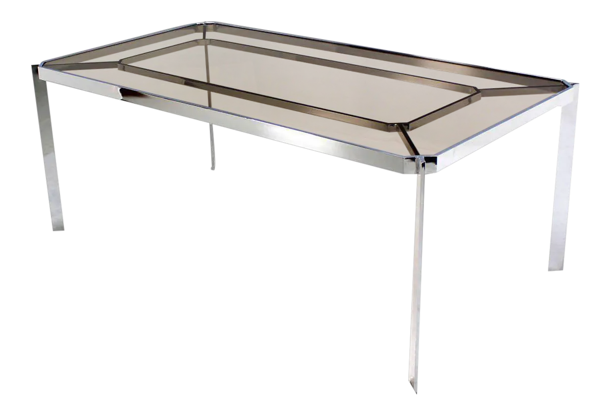 MidCentury Modern Baughman Chrome and Smoked GlassTop Dining Table Chairish