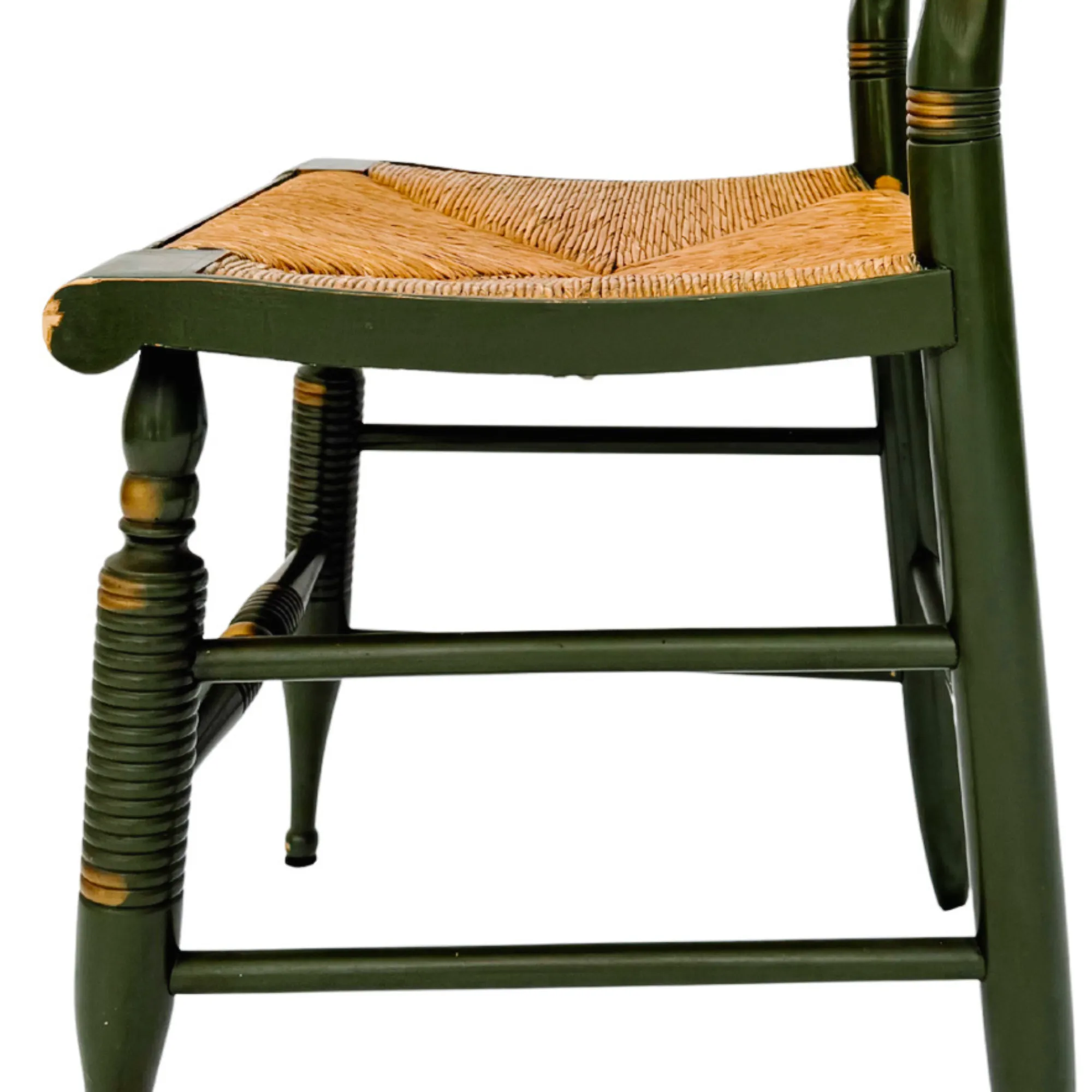 Mid-Century Green Lacquer Hitchcock Windsor Colonial Rush Seat