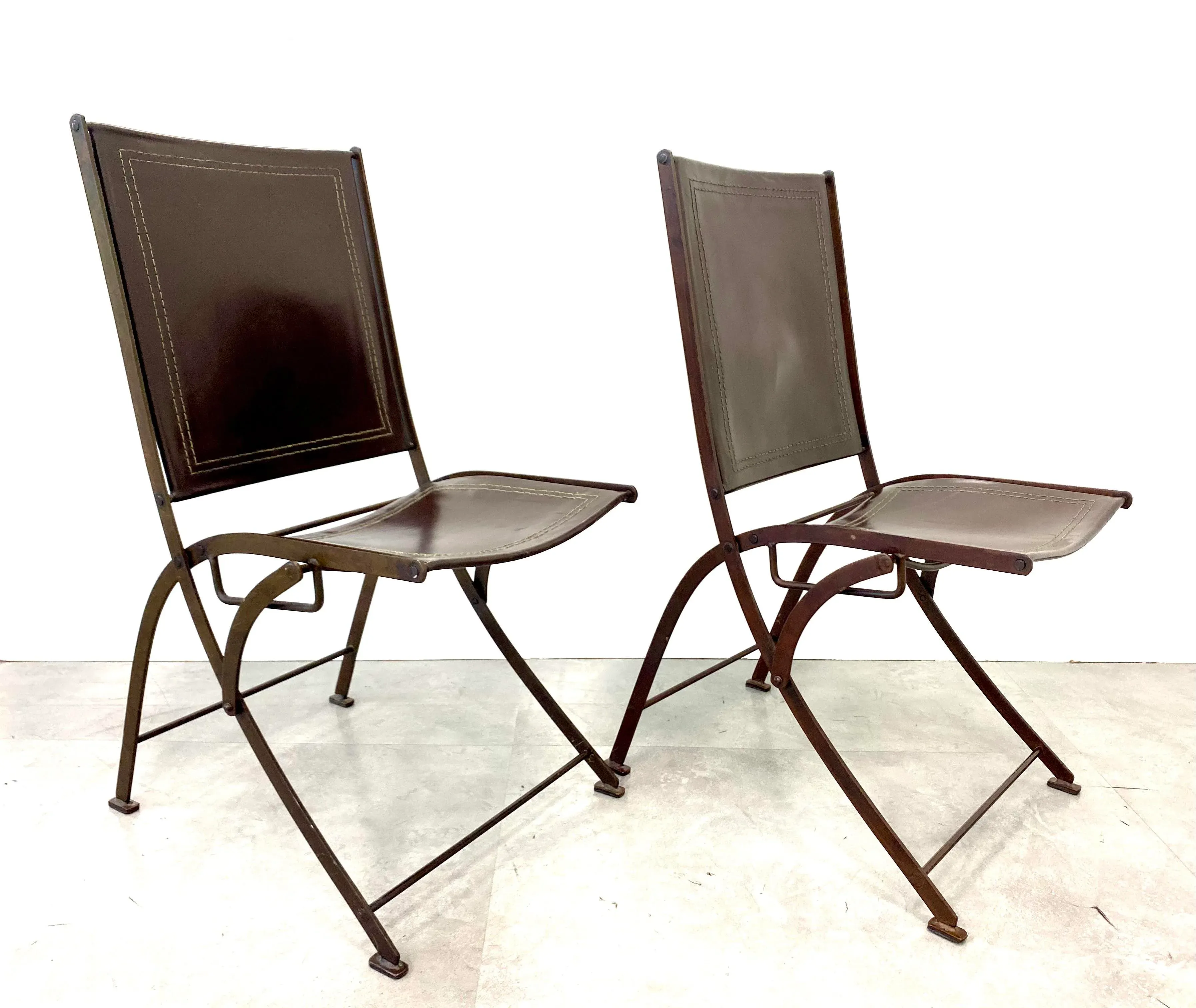 Modern Leather and Steele Folding Chairs- A Pair