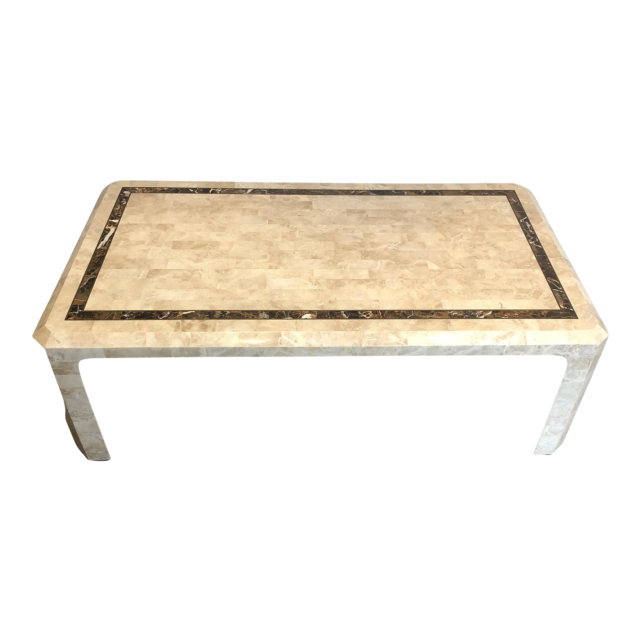 Circa 1970 Marble Plates Coffee Table with Brass Line Incrustations