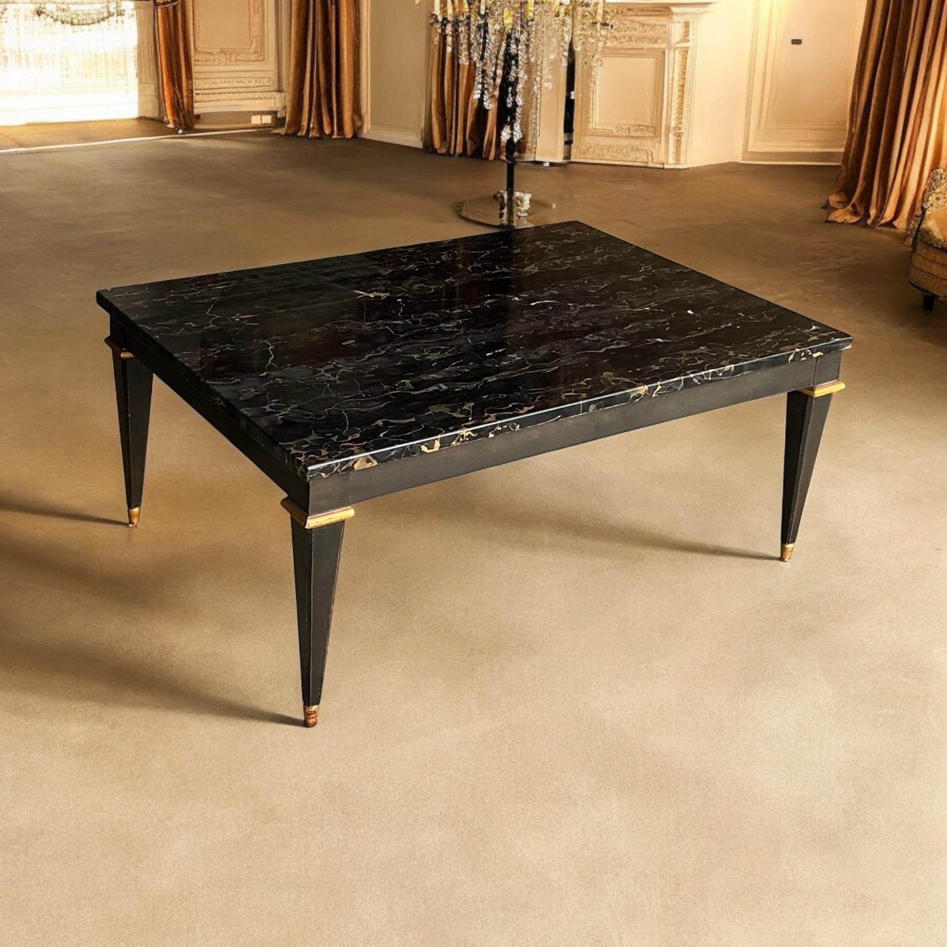 Neo-Classical Style Ebonized & Gilt Marble Top Coffee Table