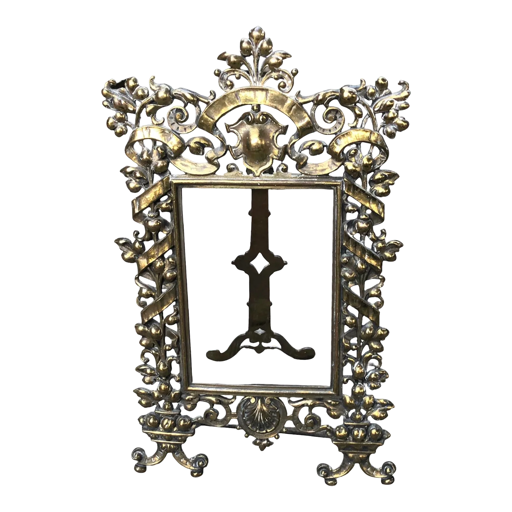 Vintage Brass Ornate Fruit Bowl and Crest Standing Picture Frame Chairish