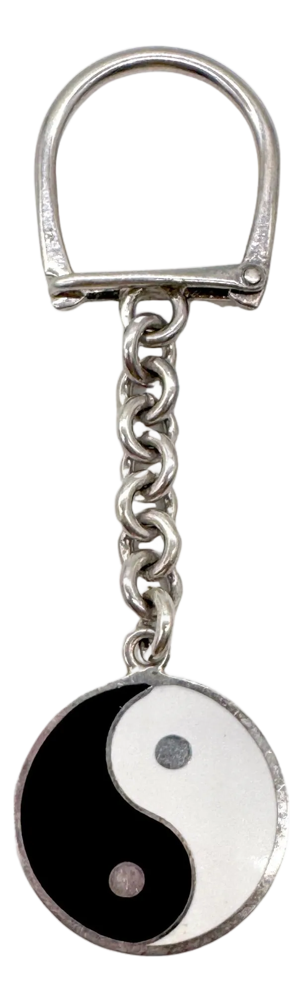 Vintage Sterling Silver and Enamel Yin Yang Key Ring, Later 20th
