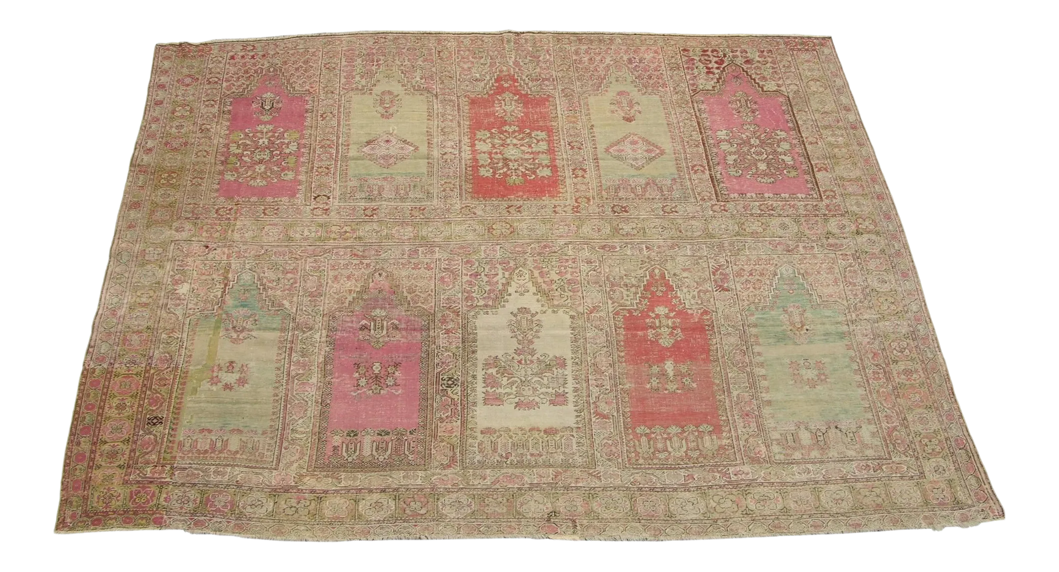 1850s Antique Turkish Family Prayer Rug 10\'5\'\'x8\'1\'\'