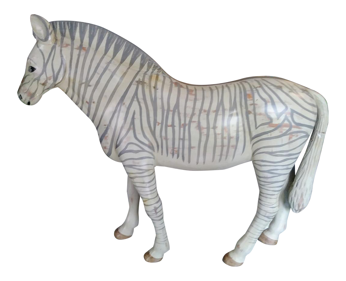 Vintage Sarreid Ltd Solid Carved Wood Grey Standing Zebra Statue Chairish
