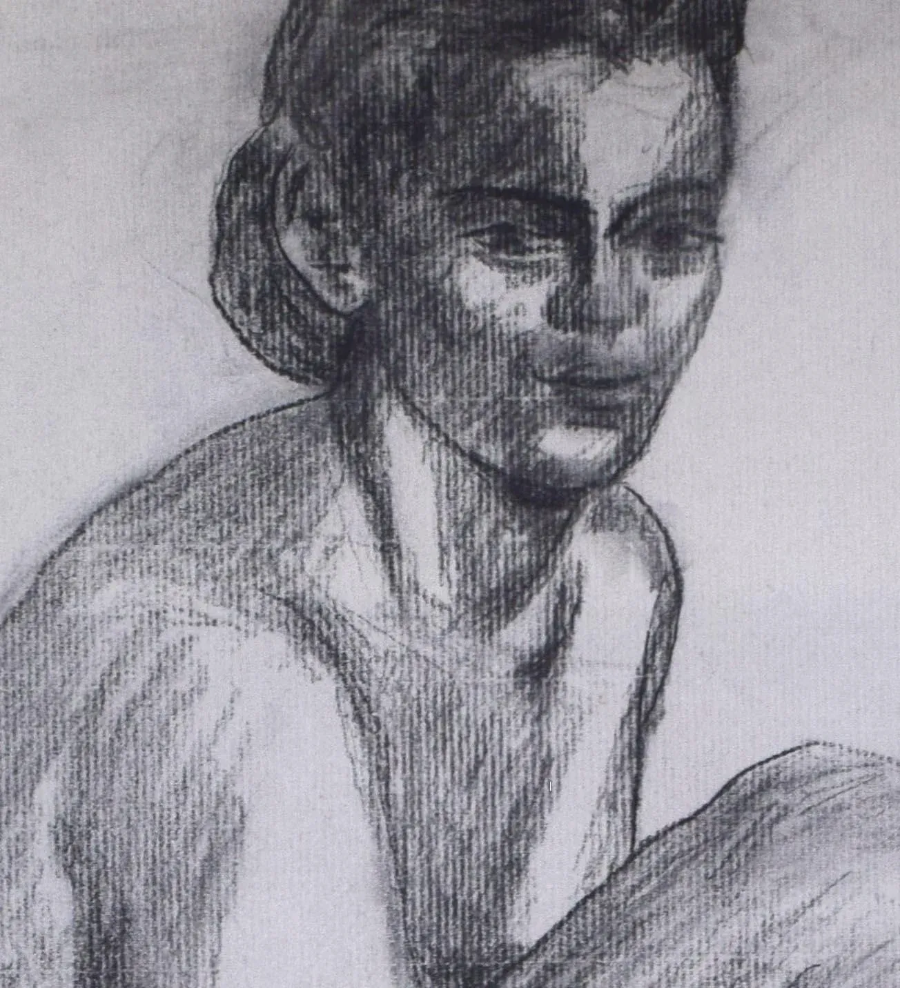 Large Vintage Modernist Female Nude Figure Study Charcoal Drawing