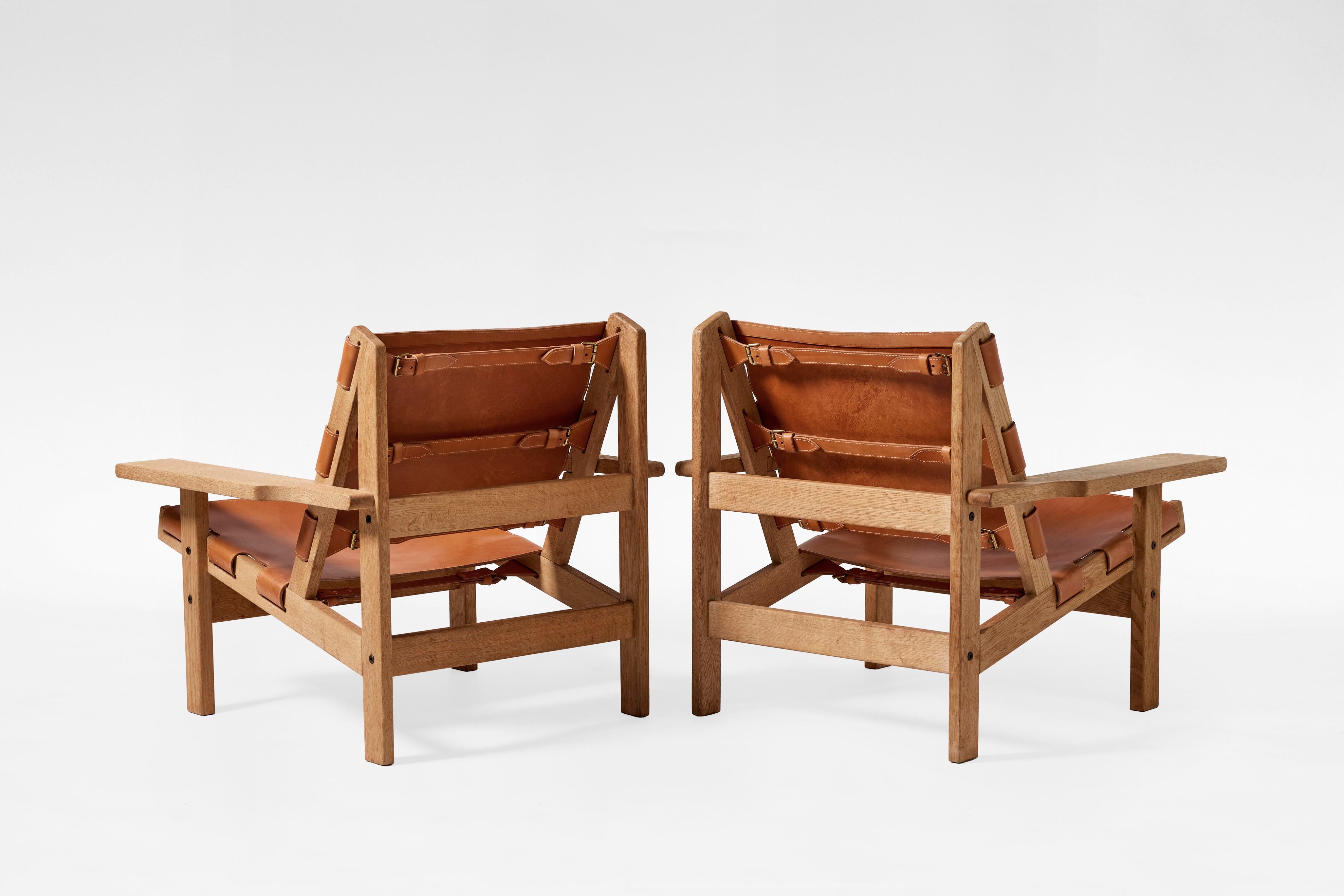 Cognac Leather Model 168 Hunters Lounge Chairs by Kurt Østervig