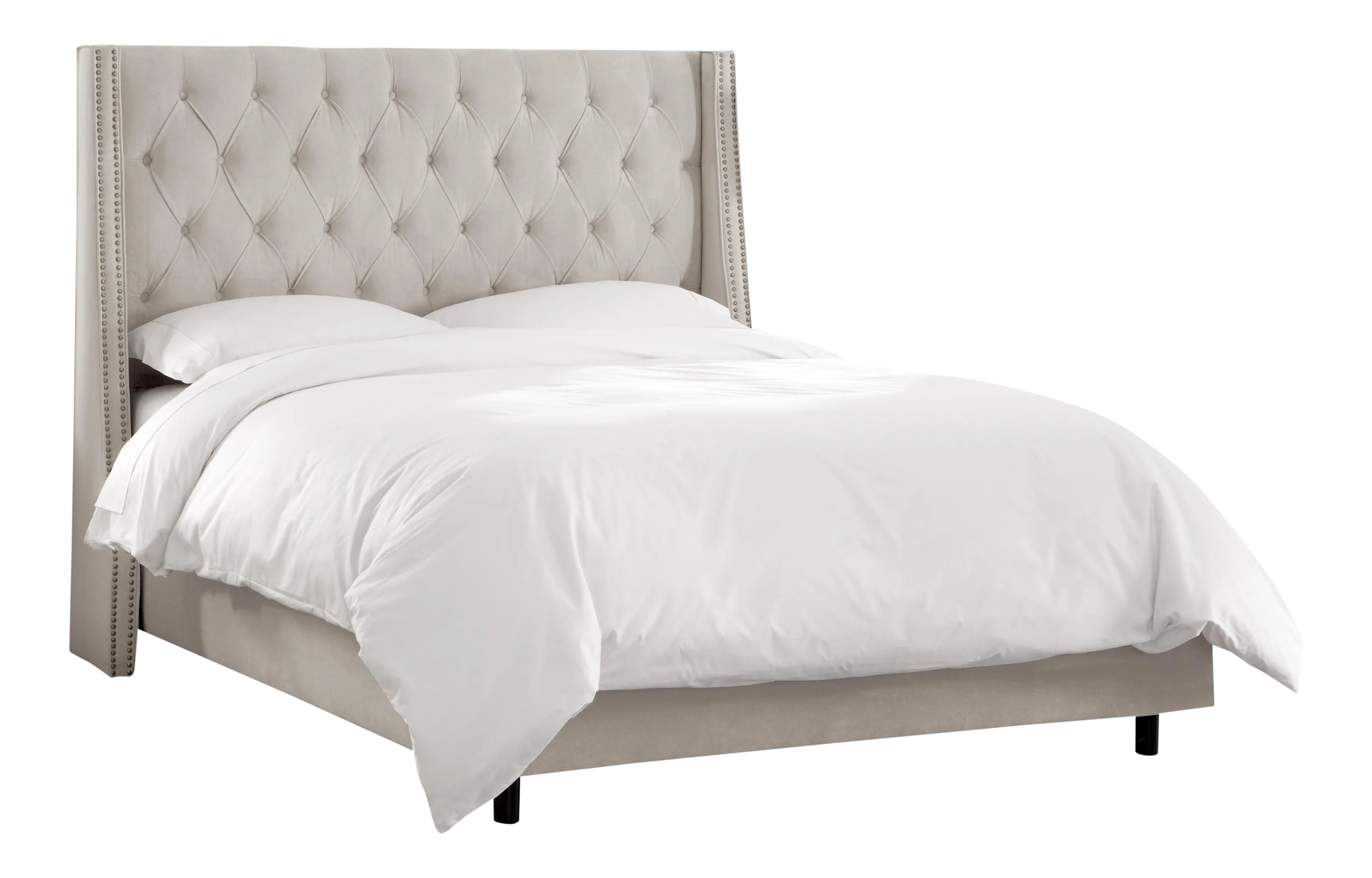 Ivy Tufted Wingback Bed in Light Grey Classic Velvet, King Chairish