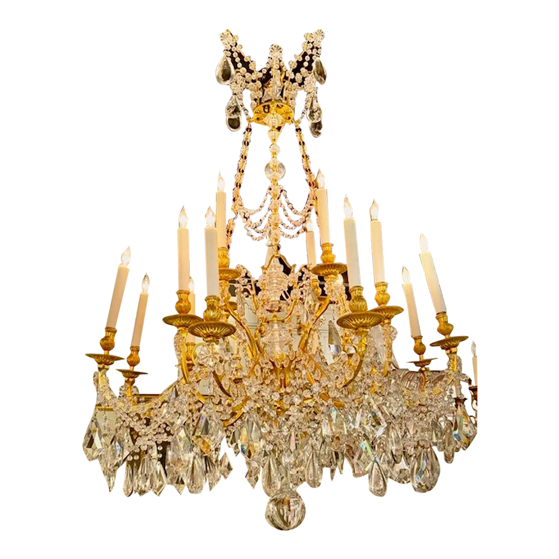 19th Century French Louis XVI Style Gilt Bronze and Crystal