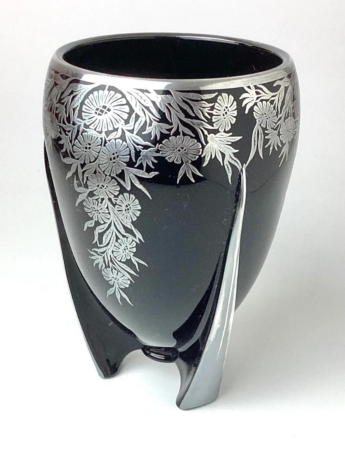 Art Deco Ebony Black Rocket Vase With Sterling Silver Overlay by Duncan and Miller 1930’s main image 1