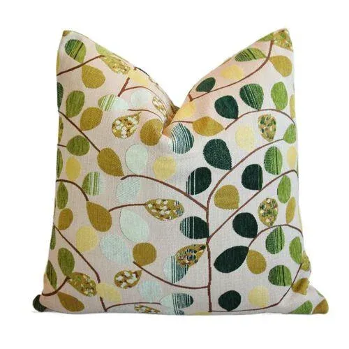 Contemporary Modern Velvety Chenille Botanical Branches of Leaves