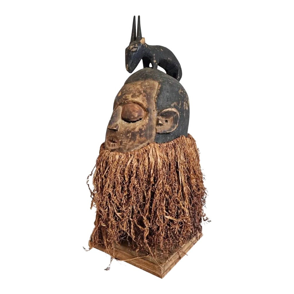 Antique African Tribal Carved Hemba Helmet Mask, Suku Peoples, Congo ...