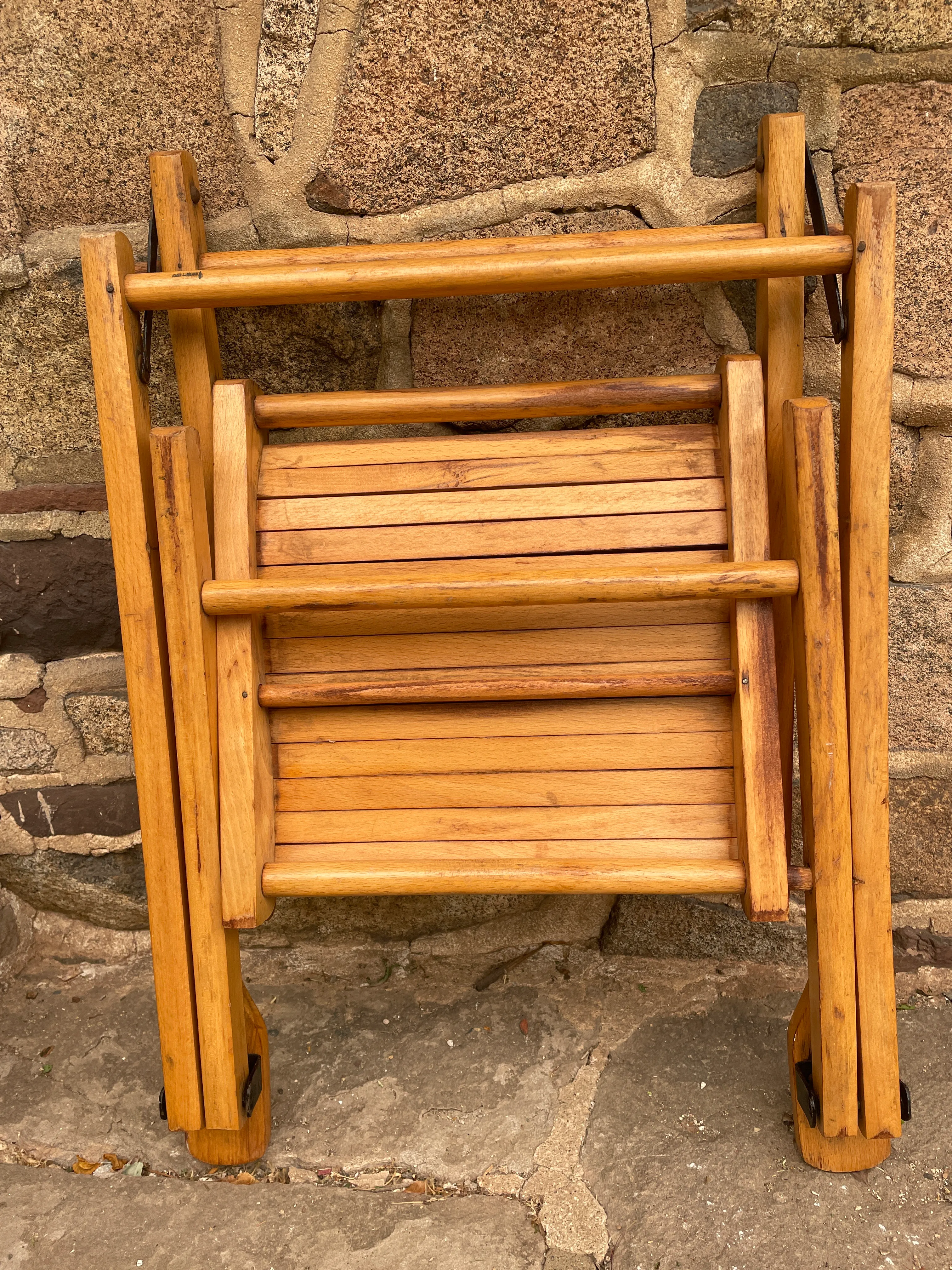 Vintage 20th Century Child's Folding Deck Wood Chair | Chairish