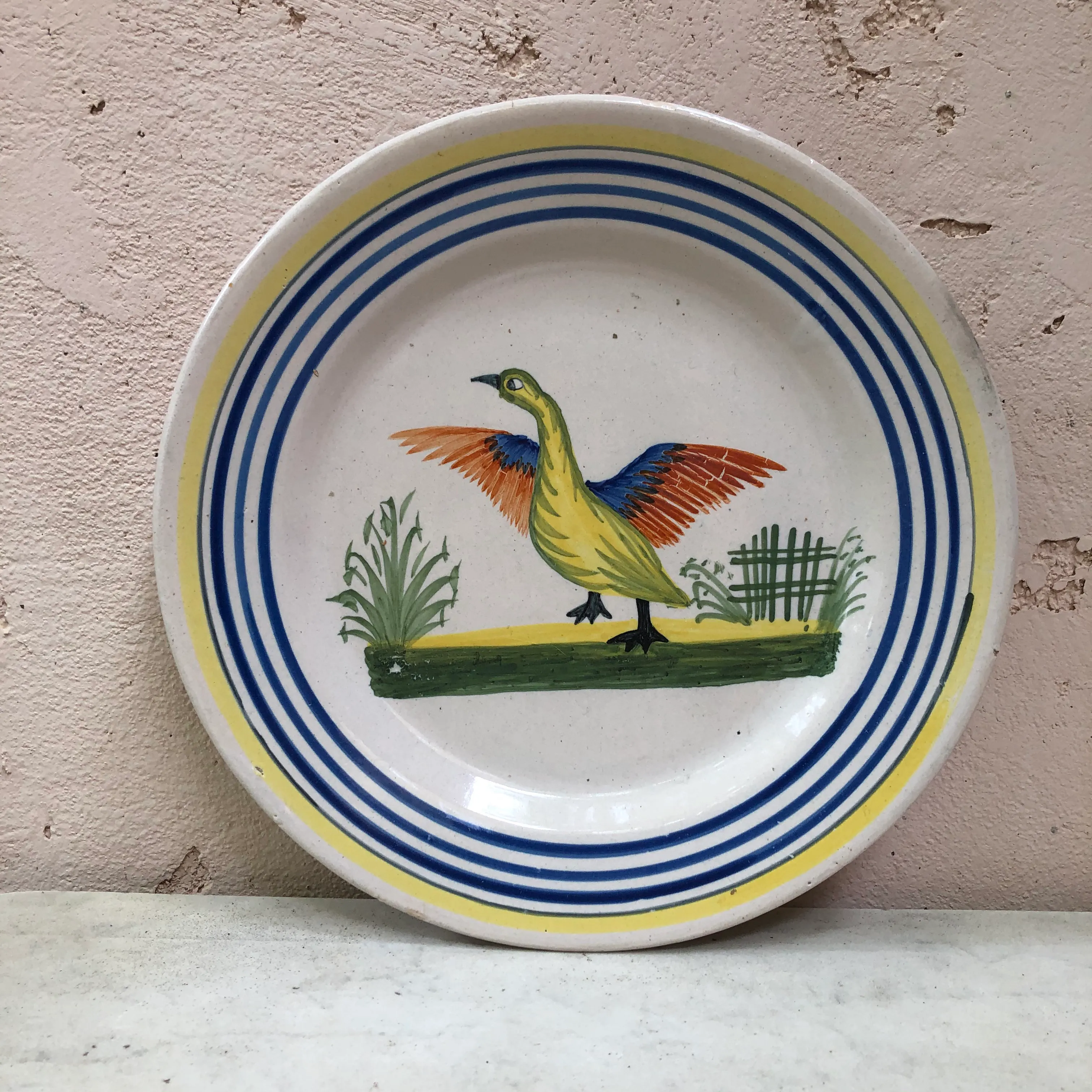 French Faience Bird Plate Henriot Quimper, Circa 1930 | Chairish