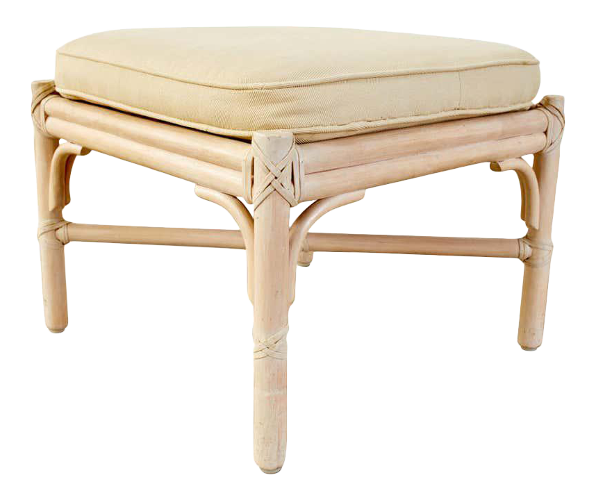 McGuire Organic Modern Cerused Rattan Footstool Chairish