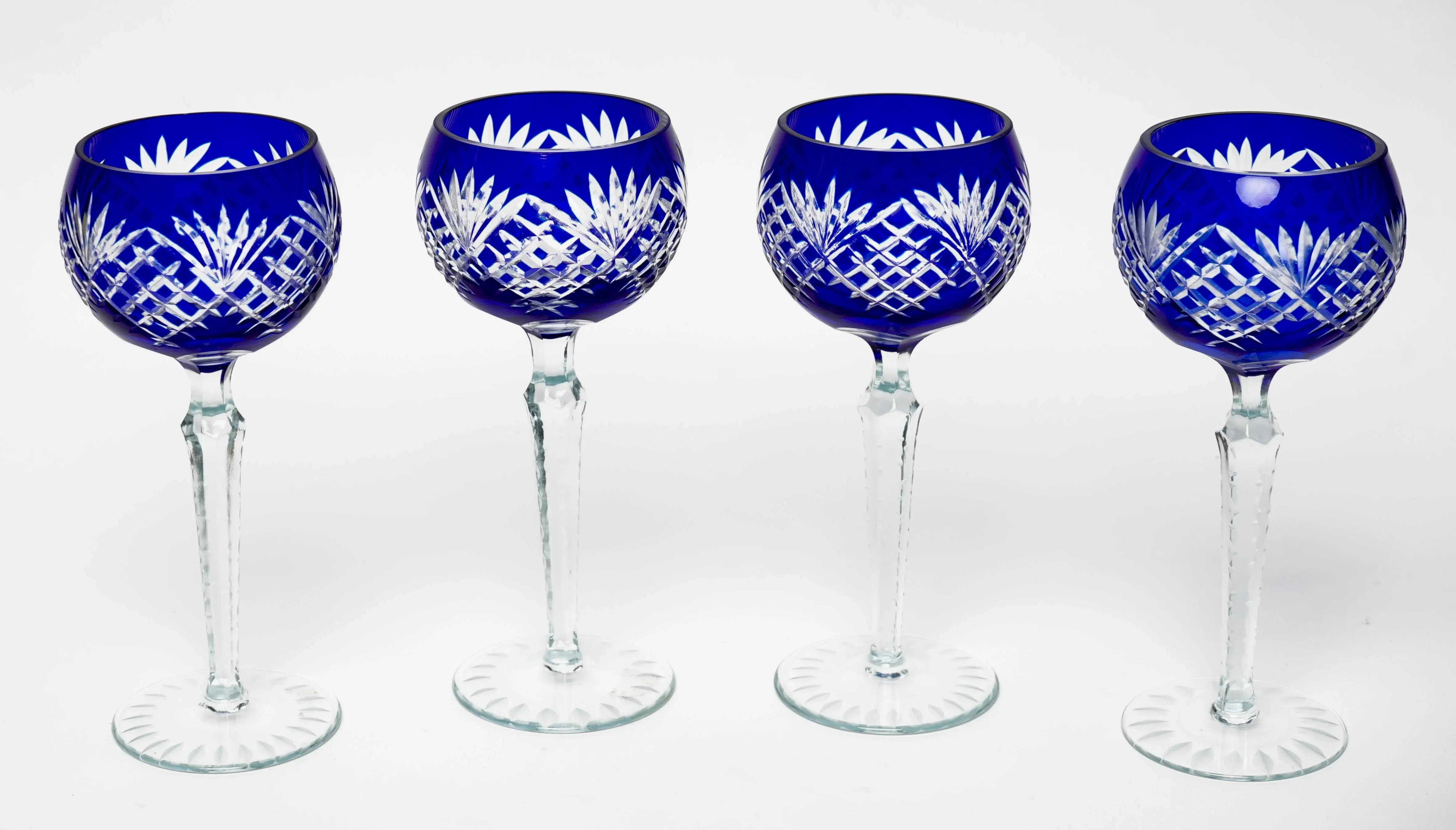 Ajka Crystal Marsala Cobalt Blue Cut to Clear Caroline Wine