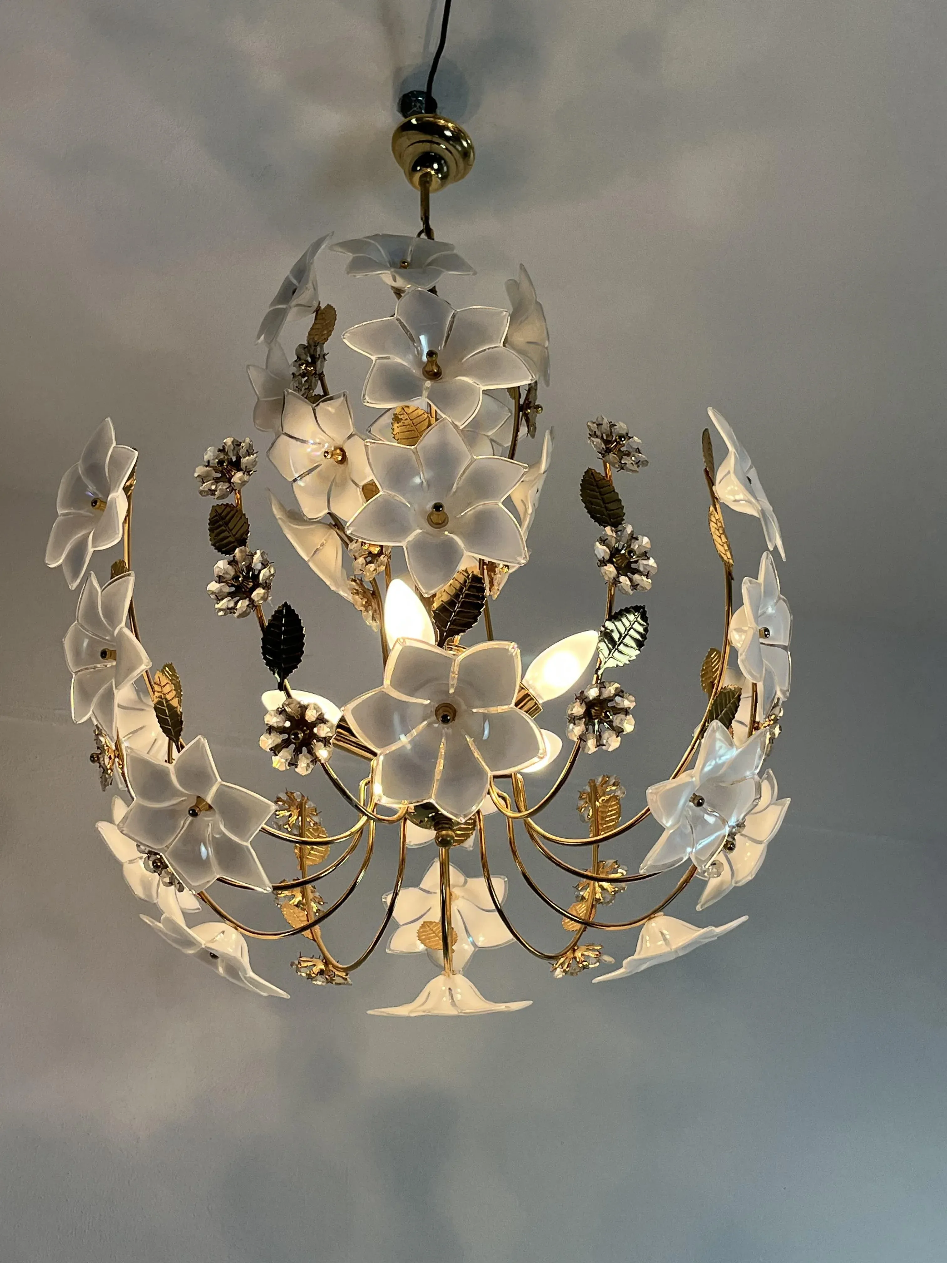Mid-Century 5-Light Murano Glass Flower Chandelier, 1960s