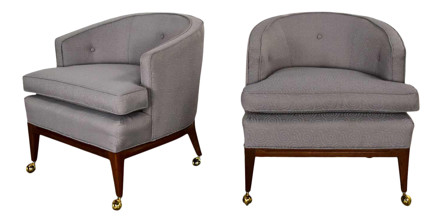 Vintage Mid-Century Grey & Taupe Barrel Back Club Chairs on Casters Style  of Harvey Probber - a Pair | Chairish