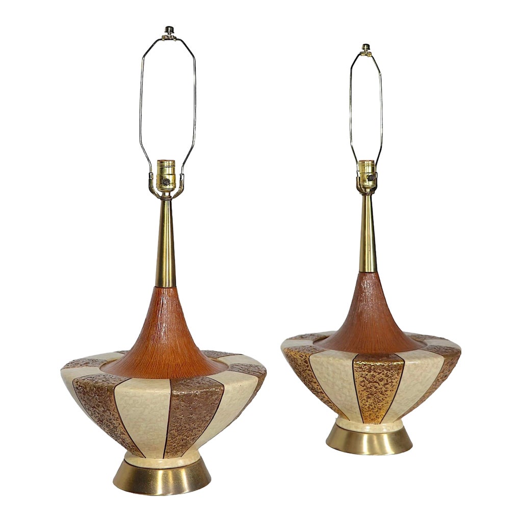 Pr. Oversized Ceramic Mid Century Table Lamps by Fortune Lamp