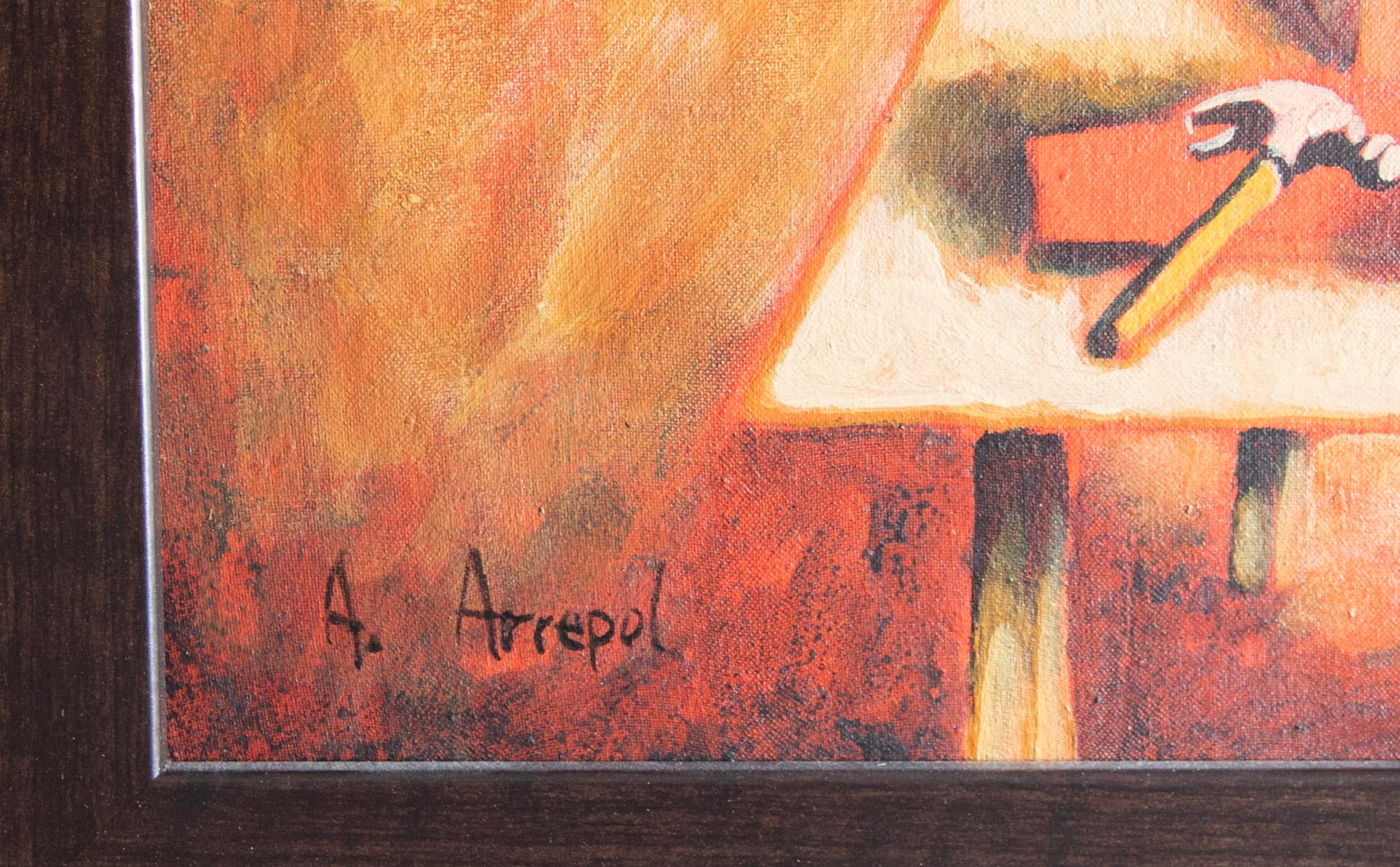 Late 20th Century Alejandro Arrepol - (B 1971) - Chile - Circus of Everyday Life - Oil on Canvas