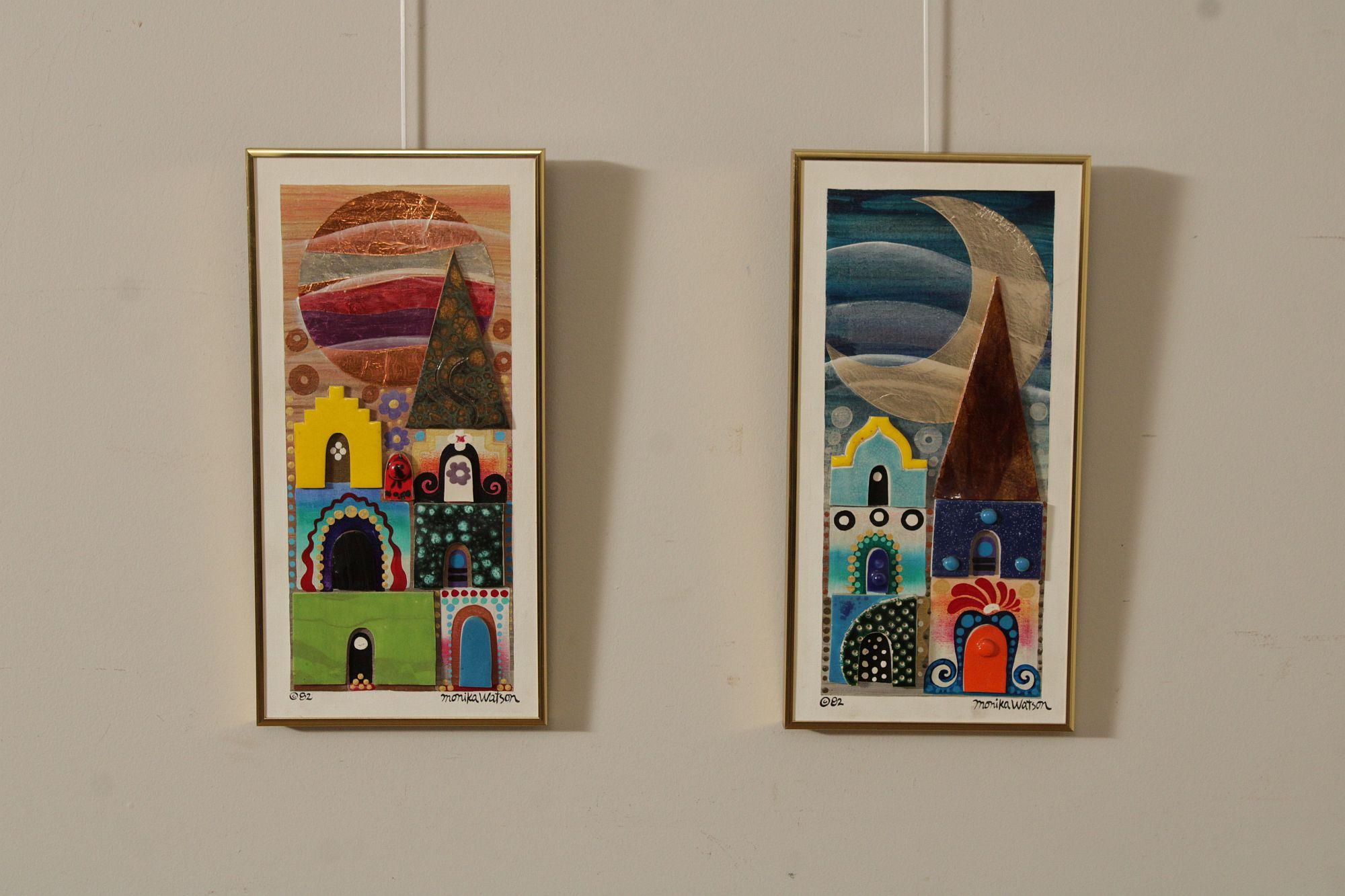 Monika Watson Mixed Media Diptych, Neighboring Homes | Chairish