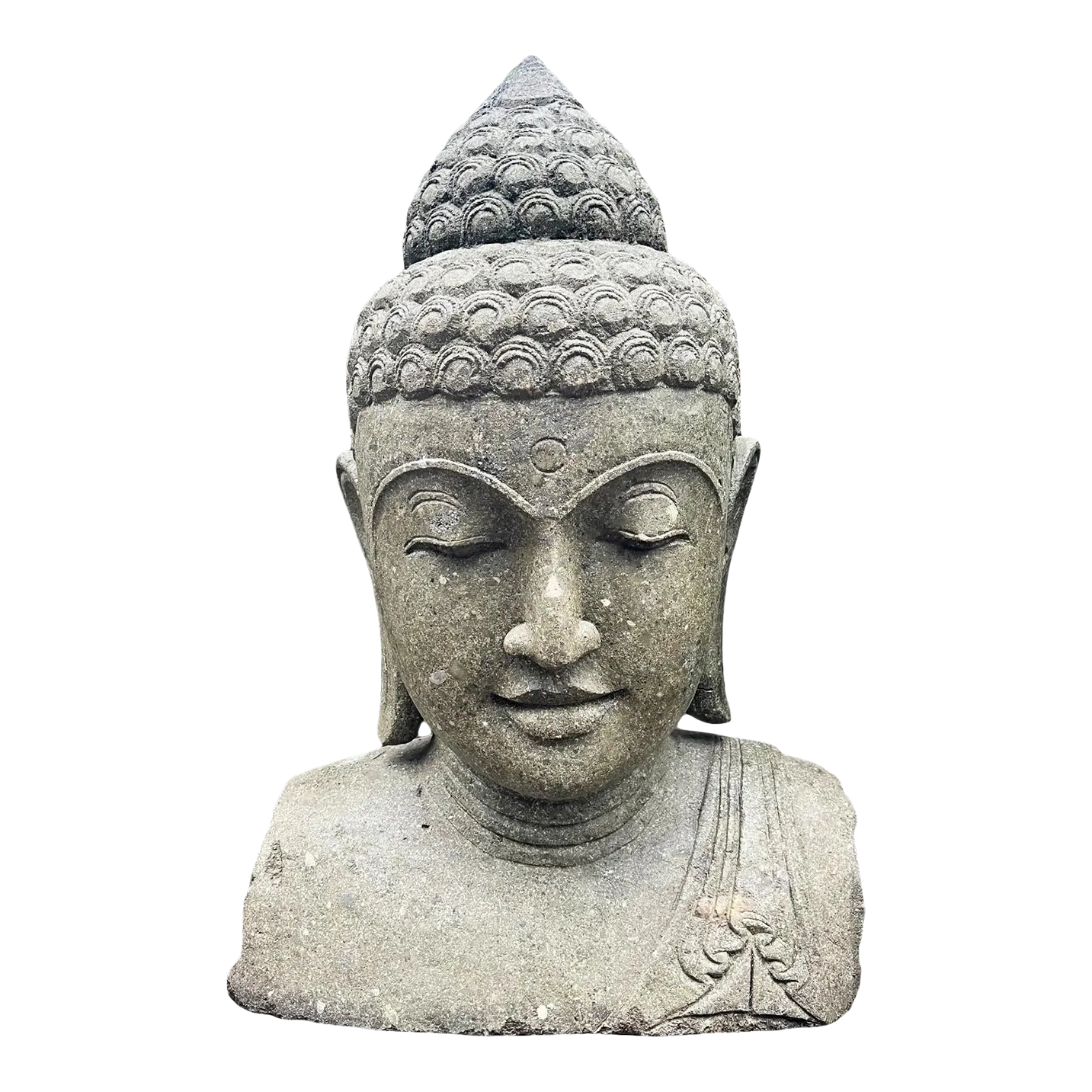 Contemporary Stone Garden Buddha Bust Statue Chairish