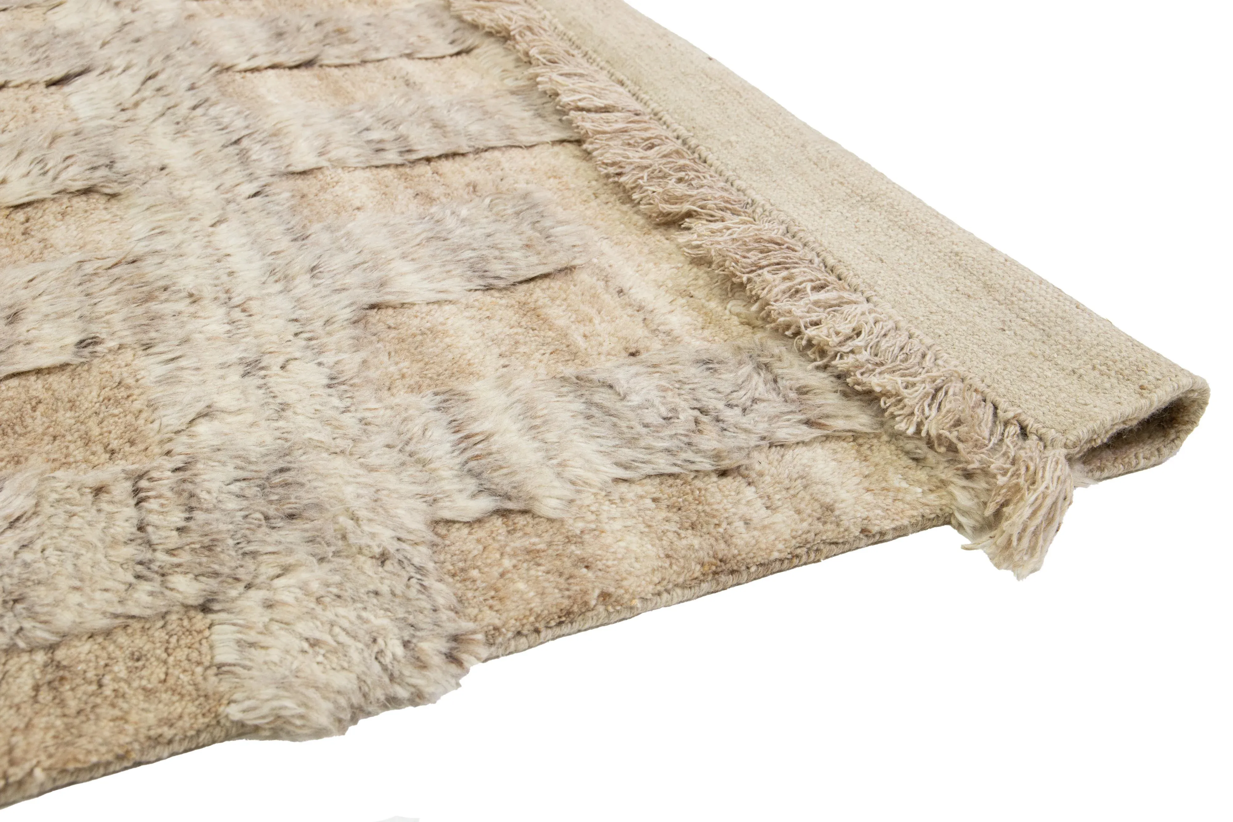 Organic Modern Moroccan Light Brown Wool Rug With Geometric Pattern