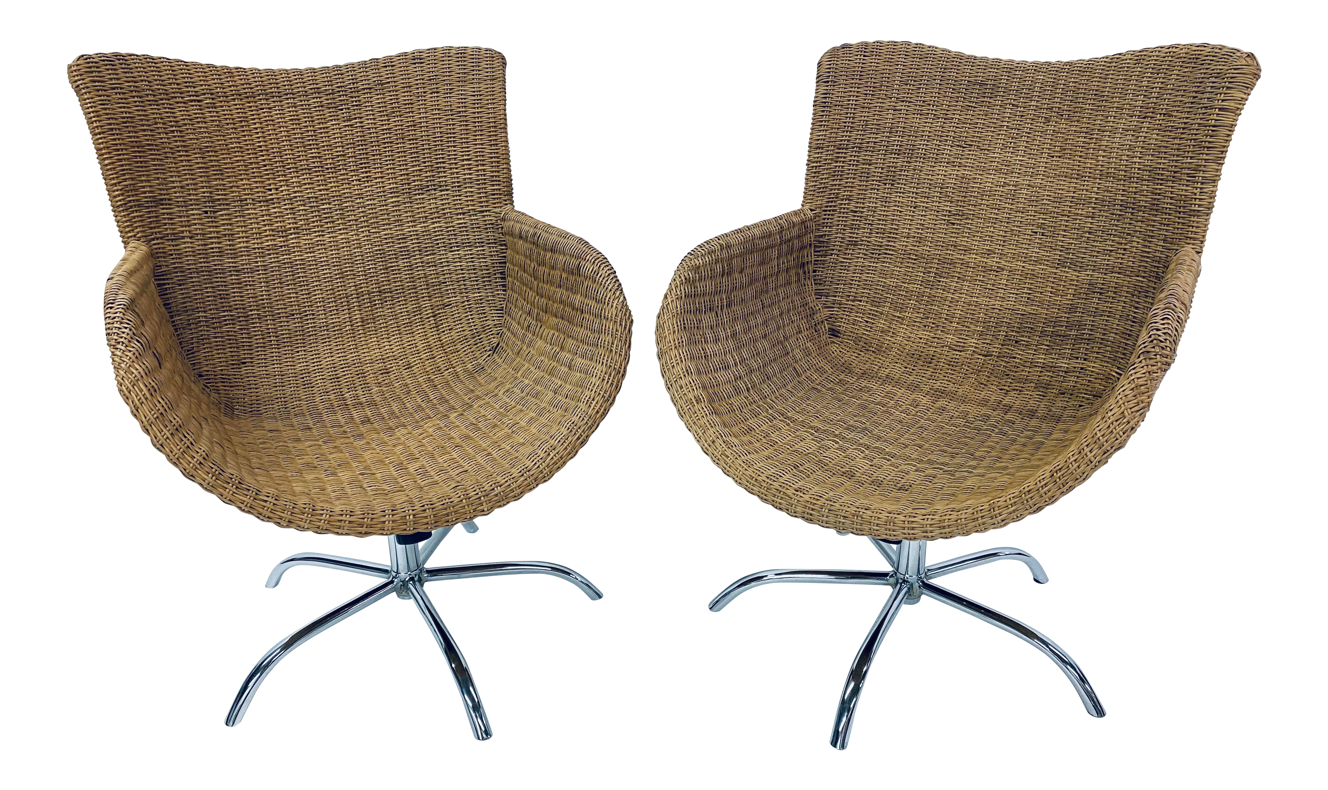 Mid Century Modern Woven Wicker Lounge Chairs A Pair Chairish