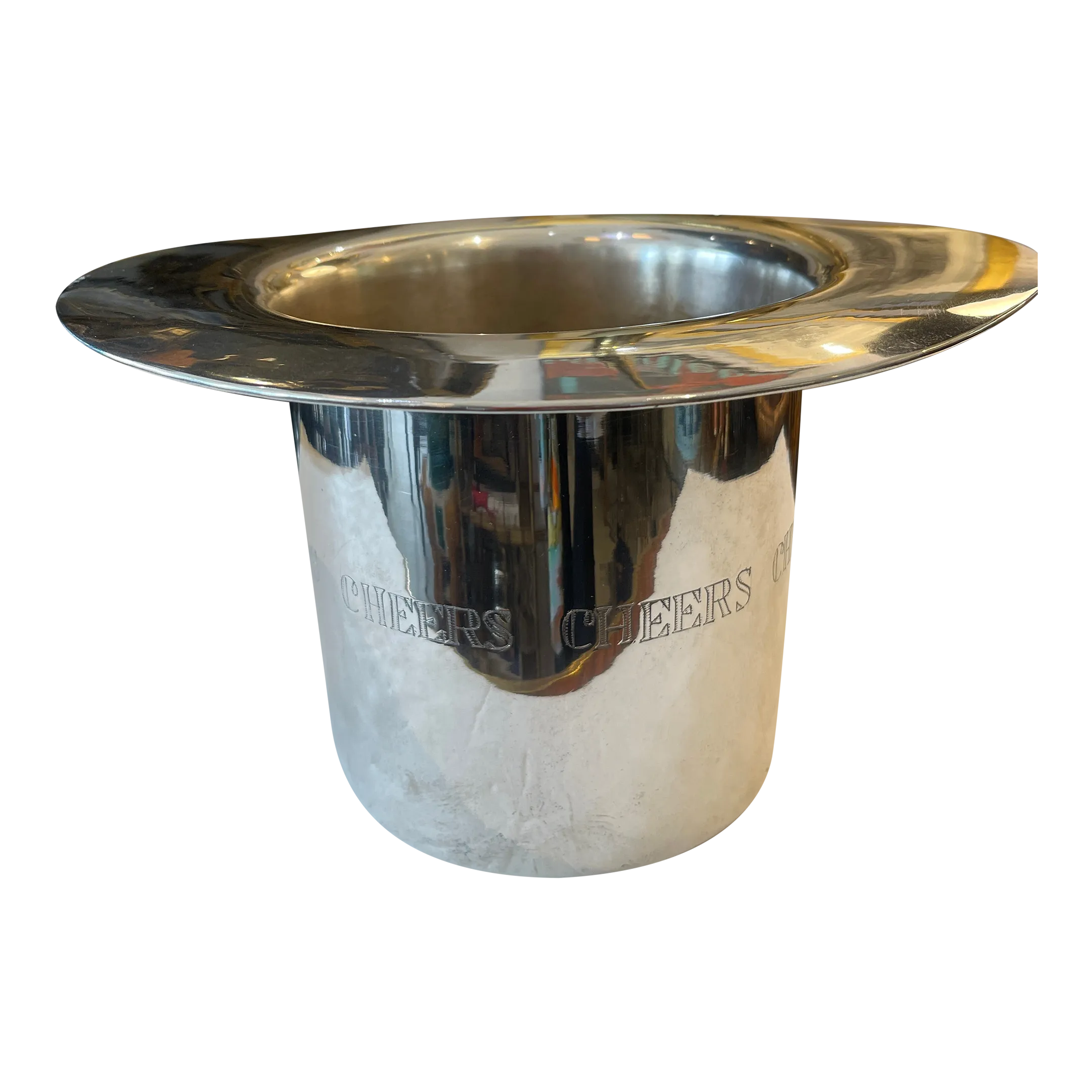 .Top Hat Bottle Cooler, English Silver Plate, Cheers