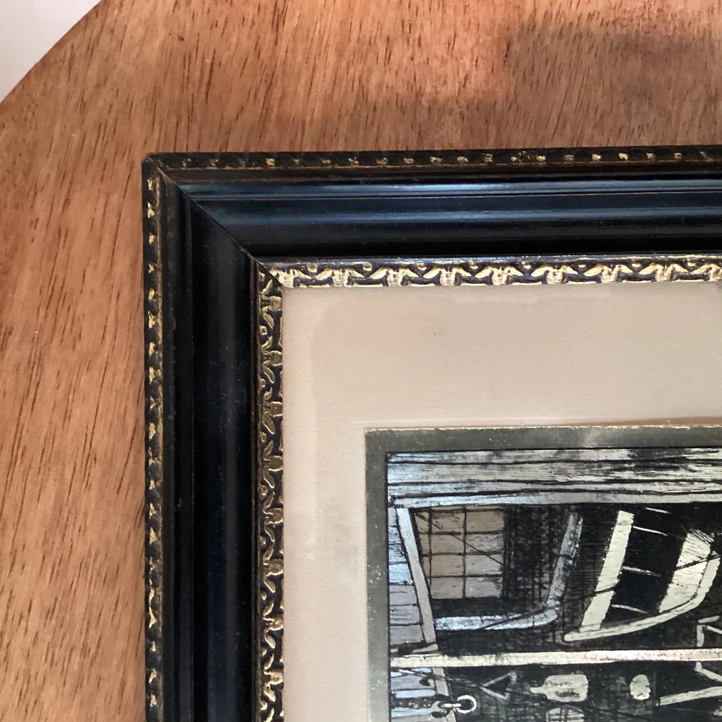 Mid 20th Century Vintage Lionel Barrymore Nautical Motif Gold Foil Print, Framed