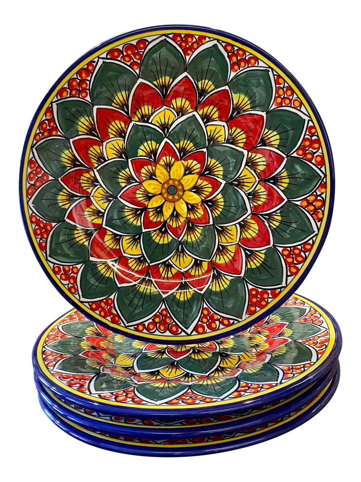 Geribi Salad Plate Pg03 Red Green Yellow Peacock Design Set Of 4 Chairish