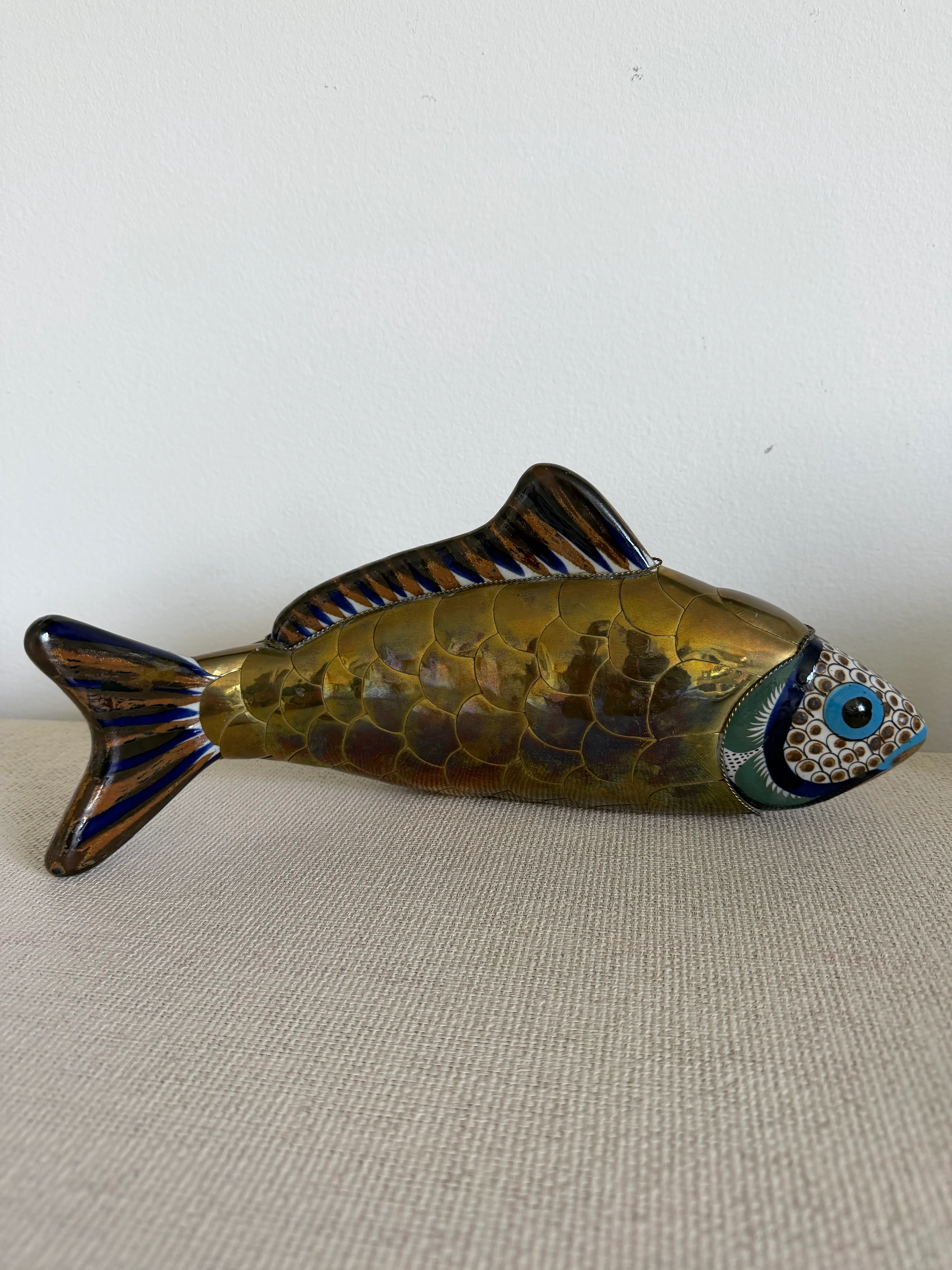 Oversized Sergio Bustamante Style Braas Hand Painted Ceramic Koi