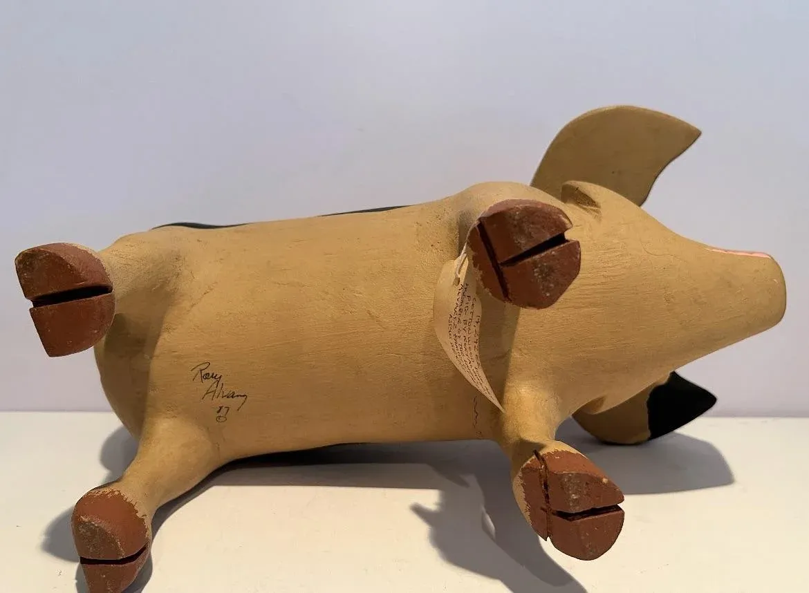 ⭐️Rory Alvarez 置物⭐️ Vintage Rory Alvarez Folk Art Cottonwood Pig Large Figure, Made in