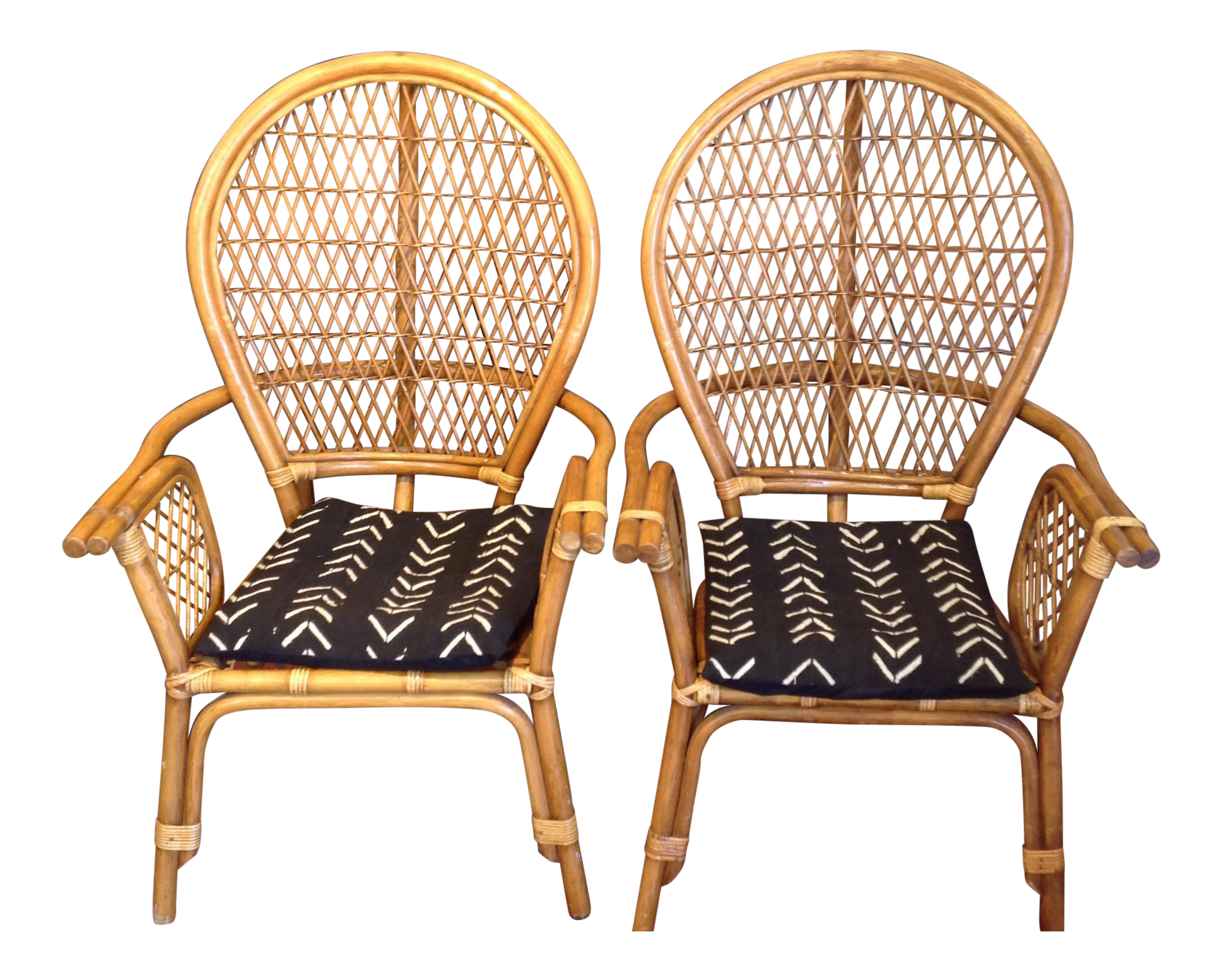Boho Chic Rattan Highback Chairs A Pair Chairish