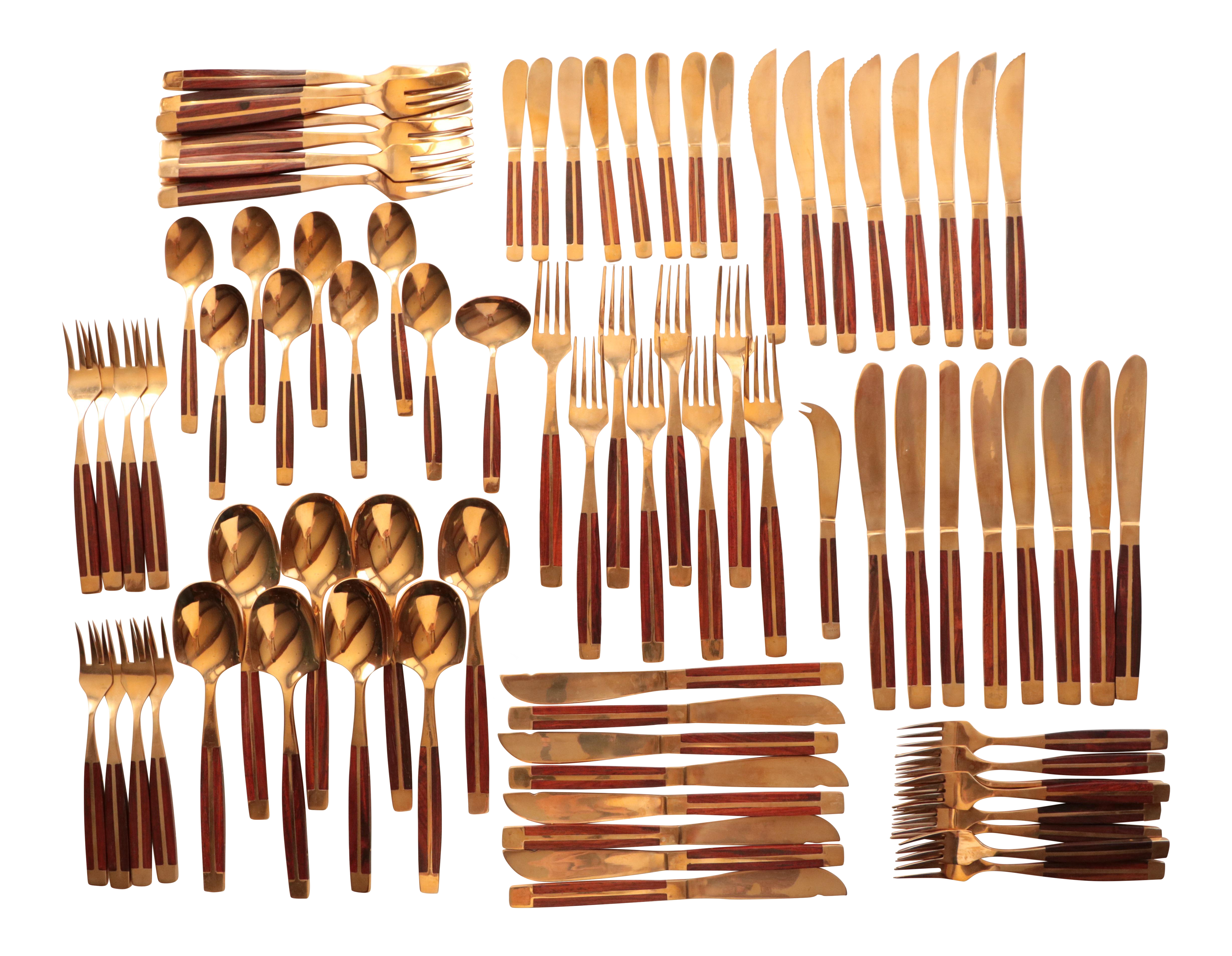 Mid-Century Thai Bronze & Rosewood Flatware