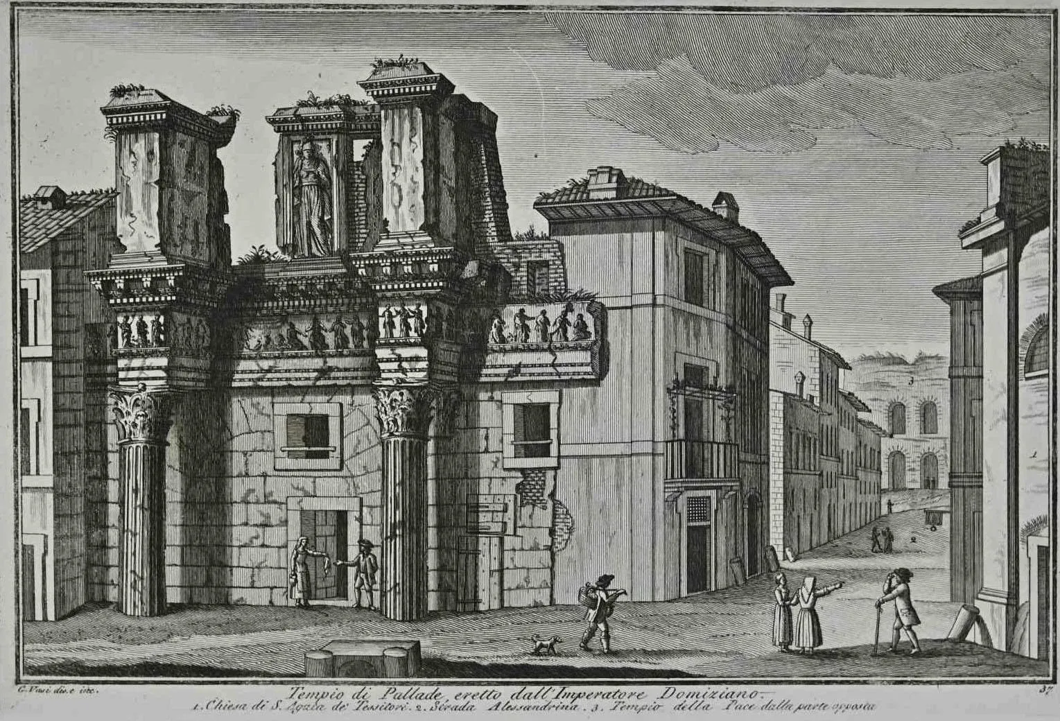 After Giuseppe Vasi, Temple of Pallas, Etching, 18th Century
