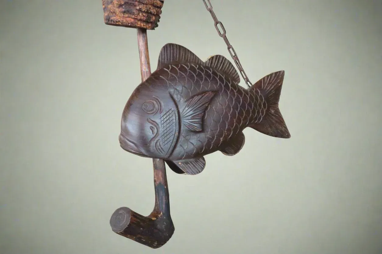 antique fish wall hook japan Japanese Jizai Kagi Hearth Kettle Hook, Ca 1930's-40's, #1312 B7498The O Japanese Vintage Jizaikagi Pot Hook